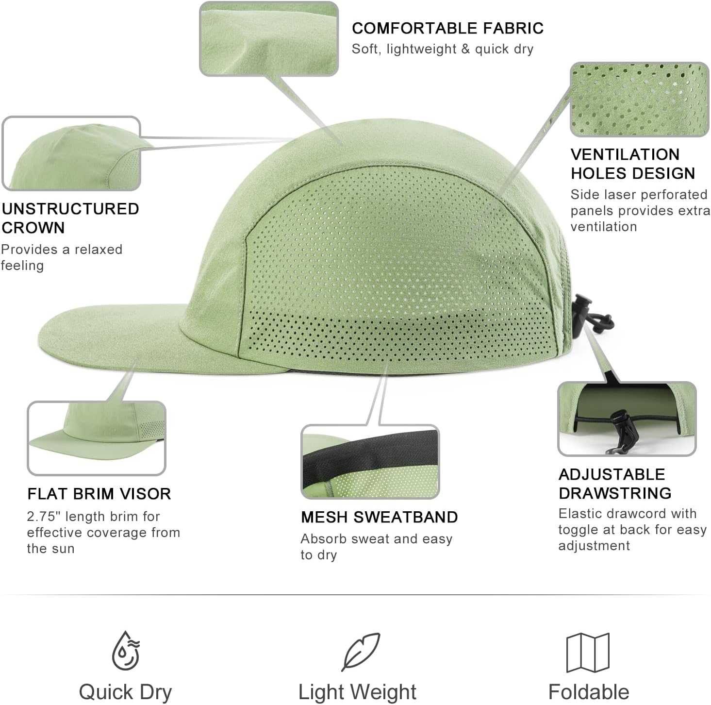 VOBOOM Unstructured Baseball Cap Flat Brim Quick Dry Outdoor Sports Hat for Men and Women - Image 5