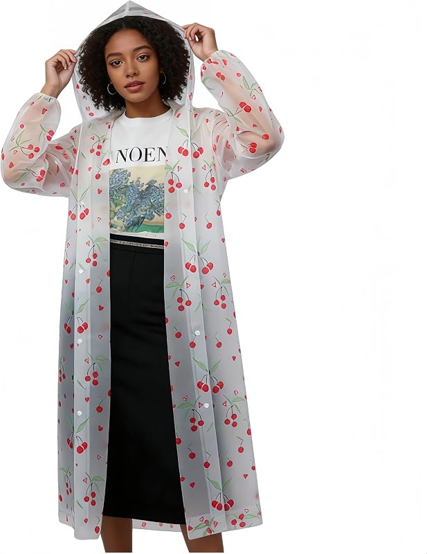 Adult Rain Poncho with Hood, Reusable Plastic Rain Ponchos with Sleeves, Long Waterproof Clear Travel Rain Coats Jacket, Rain Cape Slicker Gear Raincoat for Women, Theme Amusement Park Essentials