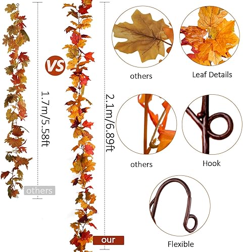 Miniatura 2 de Paquete de 3 Longitud mejoradaGuirnalda de hojas de arce de otoño de 7 pies, guirnalda de arce artificial caprichosa de Anna, guirnalda de vid