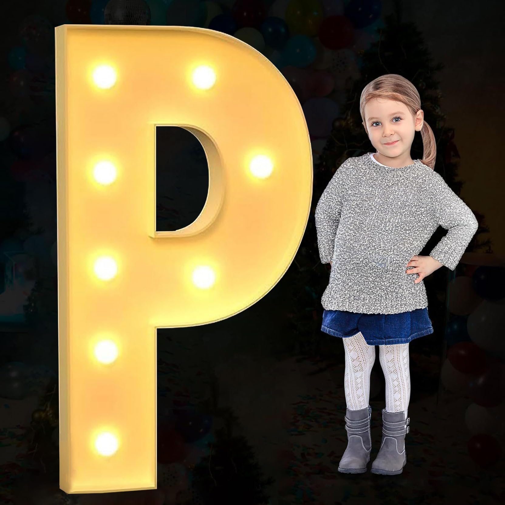 Large Marquee Letter Light Up, Decorative LED Alphabet Lights, Party Decor Pre-cut Foam Board Set for Wedding Birthday Holiday, Letter P, 120cm-4ft — image 1