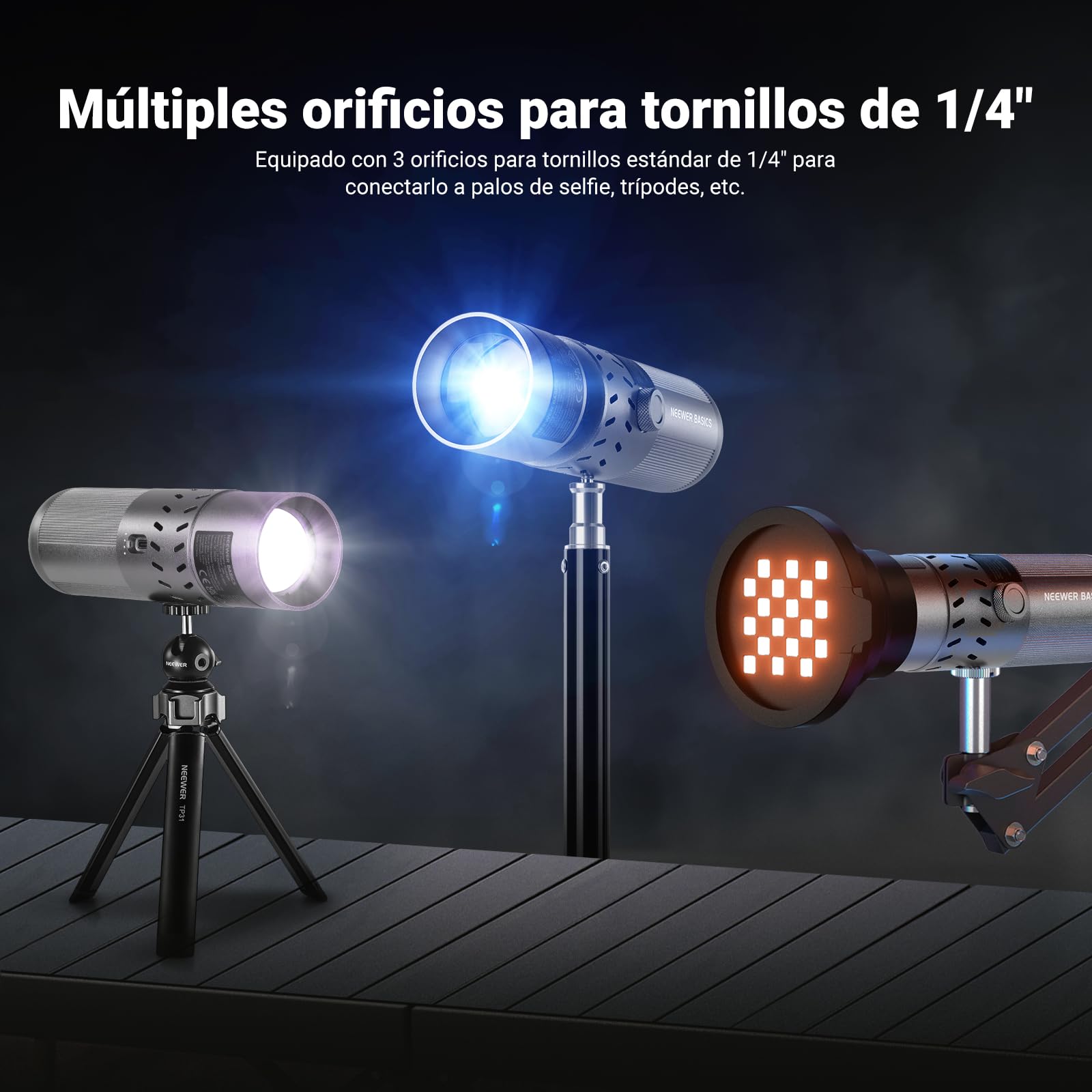 NEEWER Basics 20W RGB Linterna Fotografía con 4 Colores y 20 Filtros GOBO, Batería Integrada 49,95Wh, 6300K CRI 95+ Foco LED Portátil con Luz Ambiental Atardecer para Estudio Grabación Vídeo, FL20