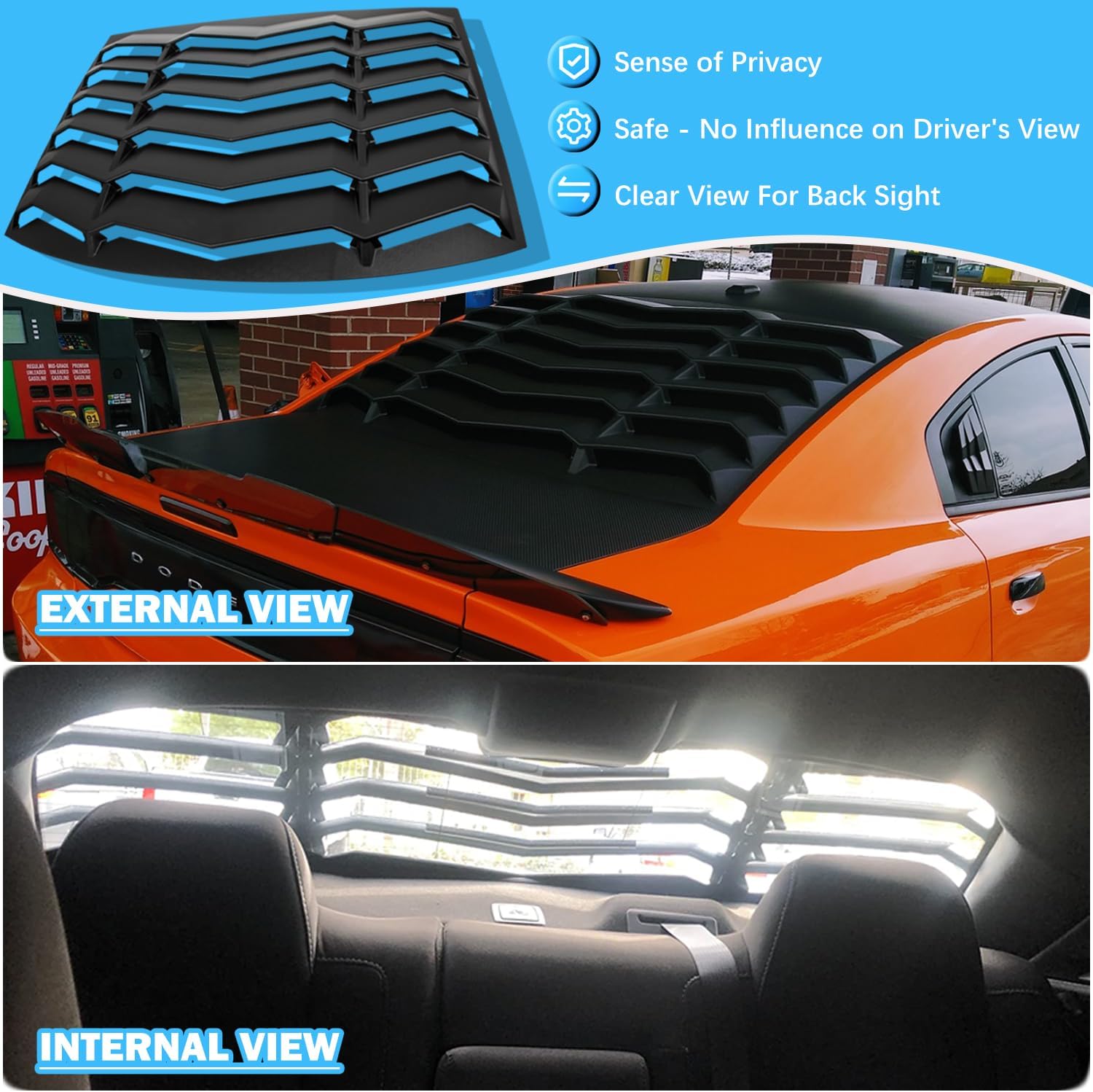 Bonbo Rear+Side Window Louver Fits for Dodge Charger 2011-2023 SXT/GT/RT/RT Scat Pack/Scat Pack Widebody/SRT Hellcat Widebody in GT Lambo Style Custom Fit Windshield Sun Shade Cover ABS (Matte Black)
