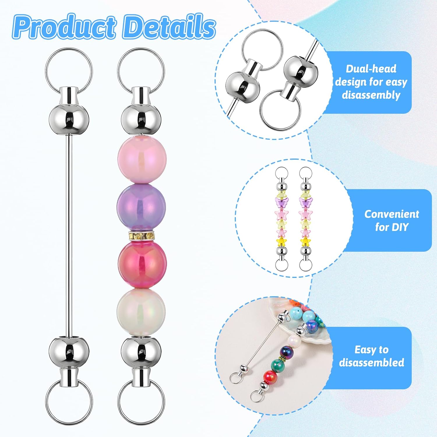100pcs Blank Beadable Keychain Bars, Metal DIY Focal Bead Key Chain Bar Charms Making Supplies Beadable Keychain Bars Accessories for Women Man Pendant DIY Crafts Jewelry Making, Easy to Detachable