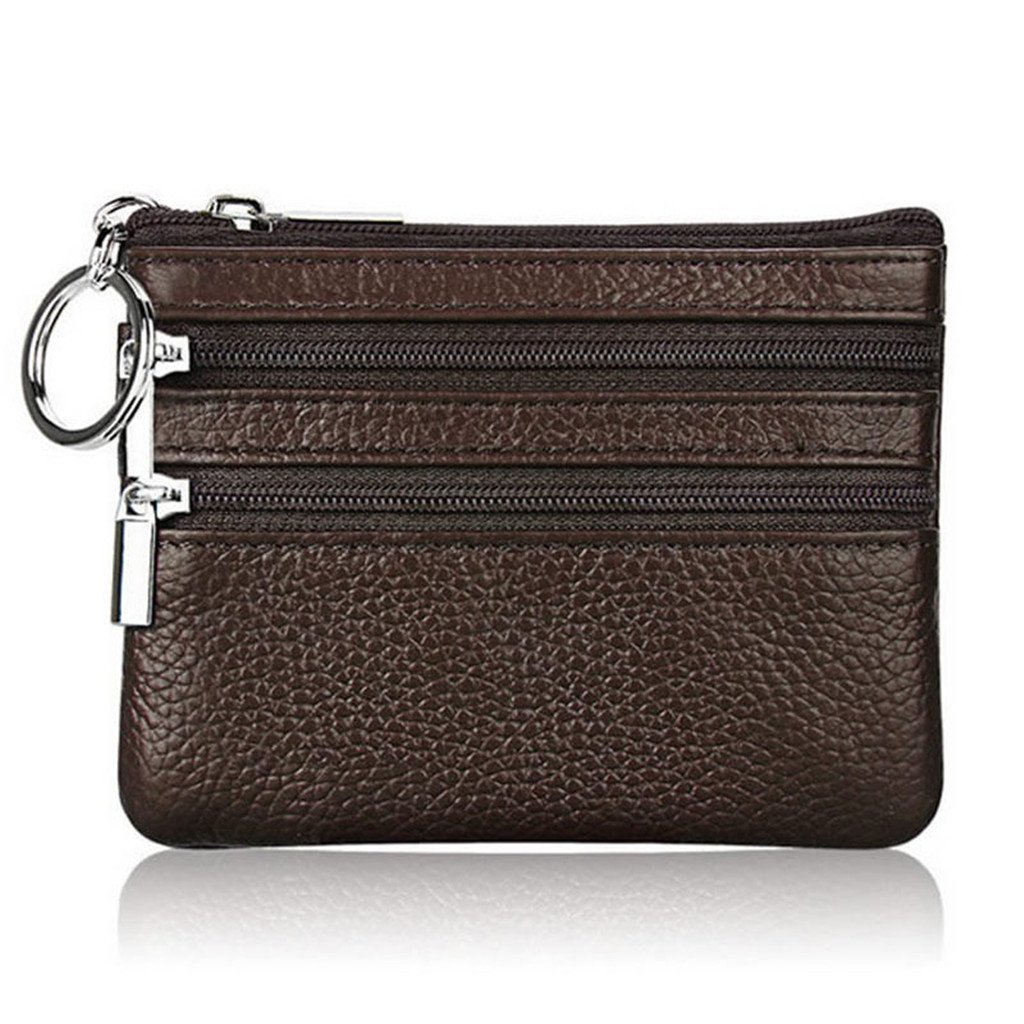 Simplelife Women's Coffee Men Leather Wallet Coin Purse Card Clutch Pouch Purse For Small Coin Card Key Ring With Double Zipper