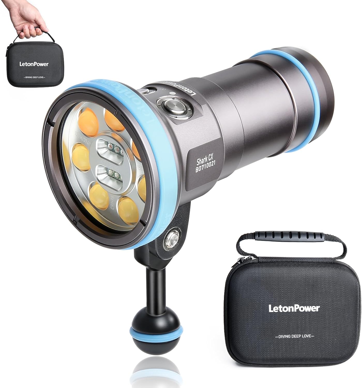 Shark CX 8000 Lumen Dive Light, 120m Waterproof Underwater Video Light 98 CRI with 120 Degree Wide Beam Angle Scuba Flashlight for Underwater Professional Dive Photography Fill Light