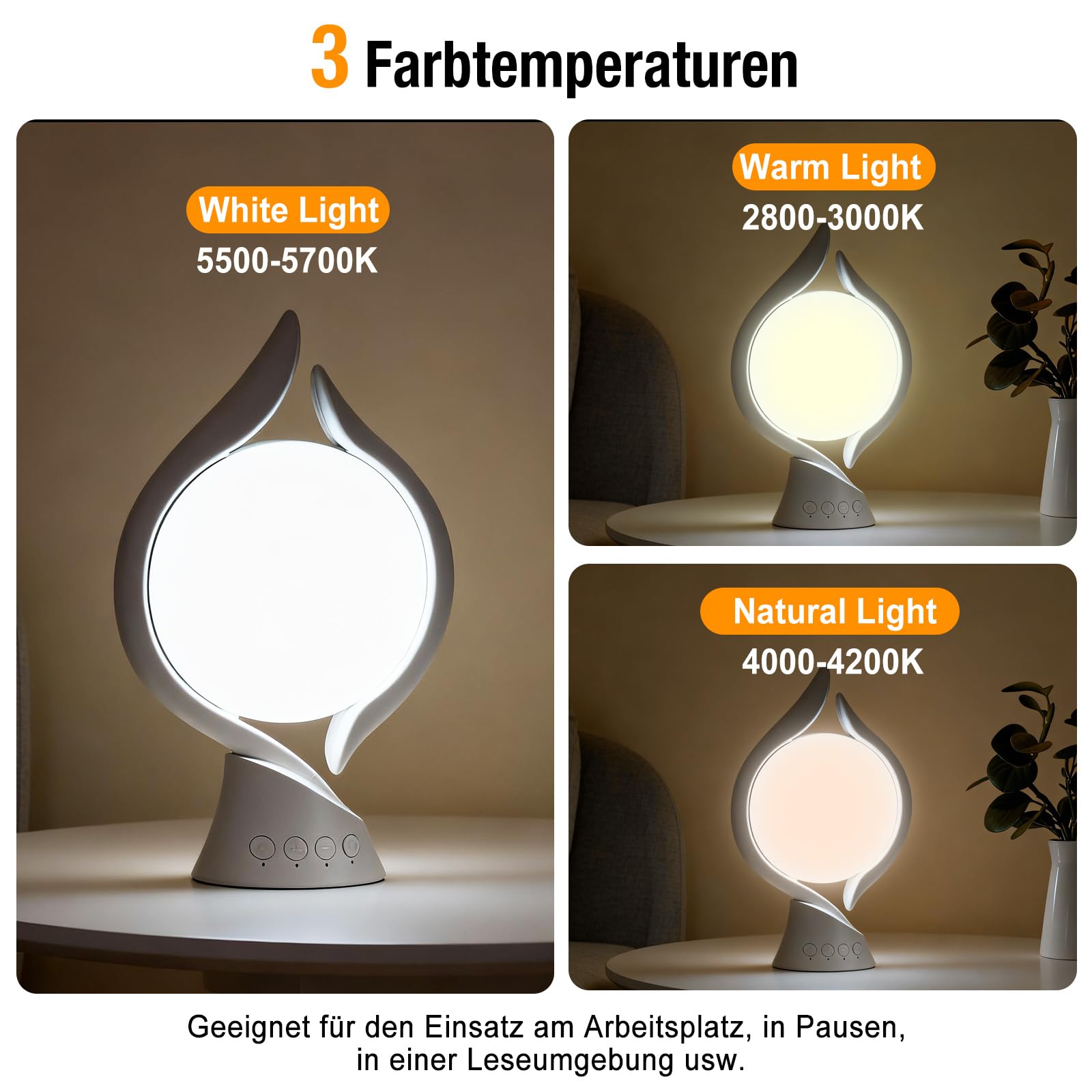 Lampada diurna 15000 Lux, lampada a LED per terapia luminosa senza raggi UV, con 3 temperature di colore, 4 timer e 5 luminosità regolabili, simulazione di luce diurna, luce solare con funzione di