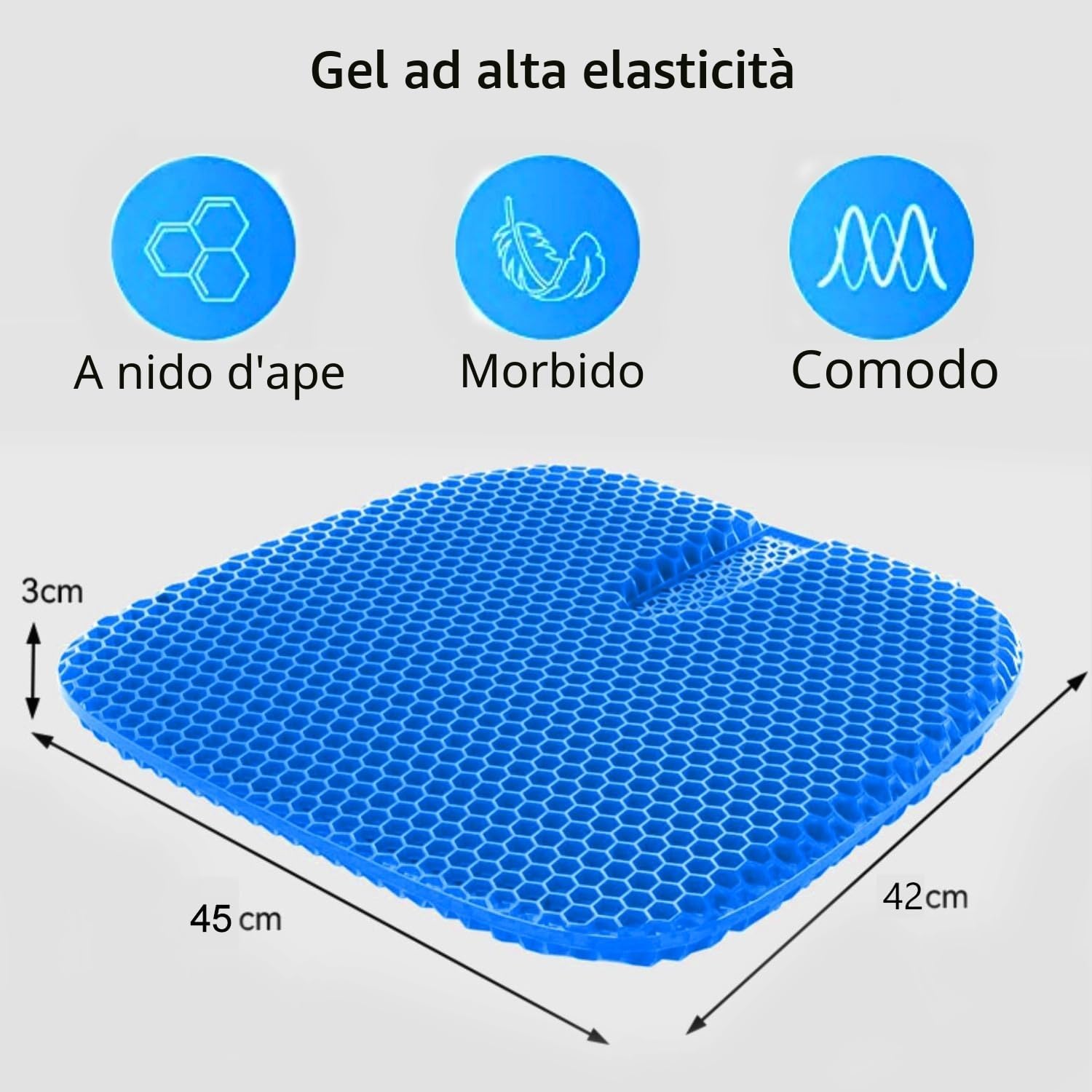 Cuscini per Sedie in Gel, Struttura a Nido d'Ape Traspirante Cuscino Gel Antidecubito per Sedia a Rotelle Casa Ufficio Auto, 45 * 42 * 3cm, Blu Scuro