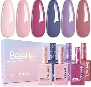 Beetles Hema Free Gel Polish Set - 6 Colors 15Ml Pink Purple Gel Nude Baby Blue Gel Polish Kit Soak Off Uv LED Nail Lamp 15ml DIY Home Manicure Salon Serene Afternoon Gift for Women Girls