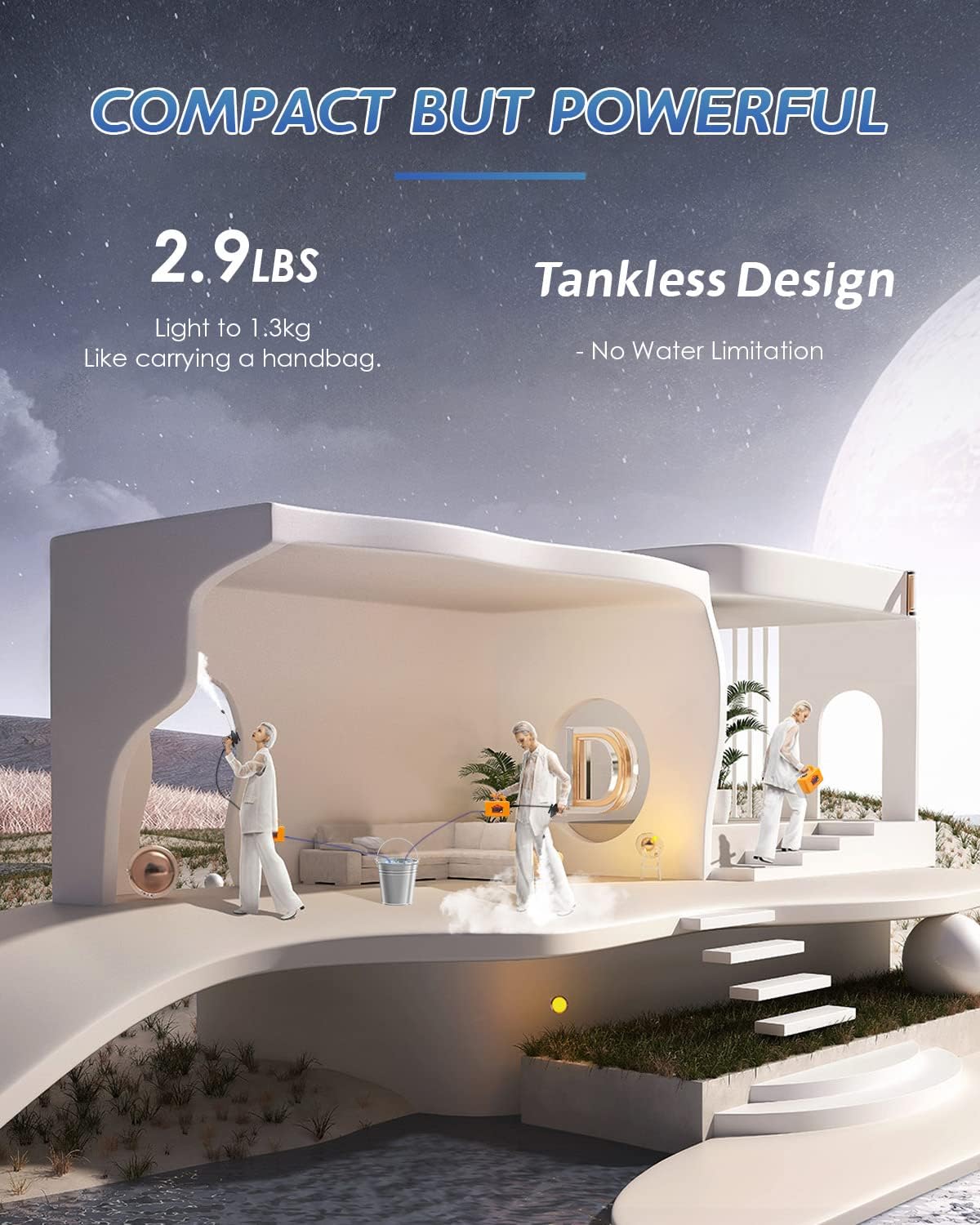 Pressure Steam Cleaner with Extra Brush Head (2 Nylon Brush, 2 Brass Brush), Yellow, 110V