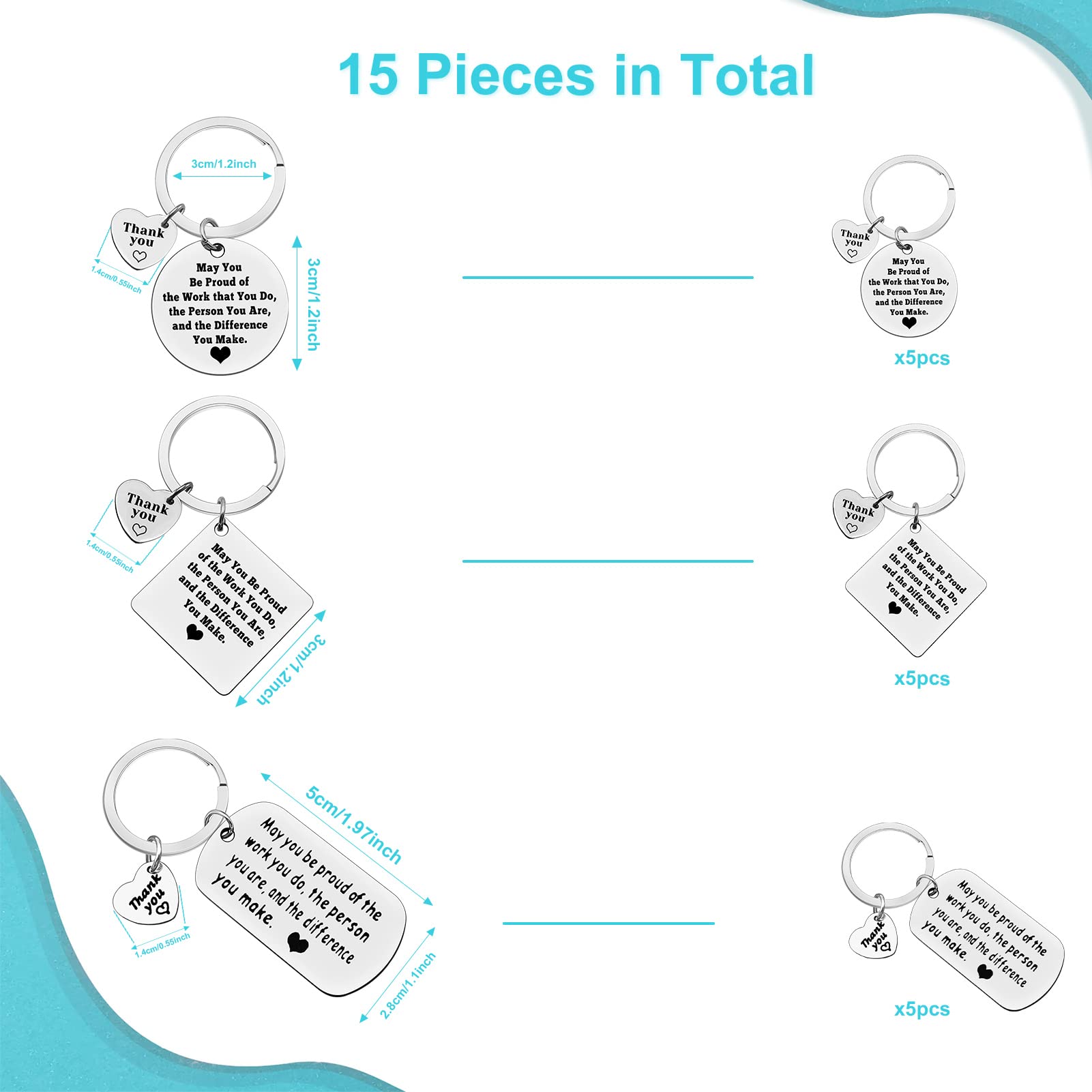 Ximalun 15 Pcs Thank You Gifts Keyring Employee Appreciation Gifts Make a Difference Keyring Gifts for Staff Employee Colleague Thank You Gifts for Nurse Doctor Teacher Mentor Coach Social Worker - Image 2