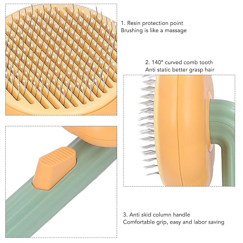 Miniatura 5 de Cepillo de aseo para mascotas, cepillo portátil de autolimpieza para mascotas, lindo cepillo de pelo de calabaza para gatos de interior, cepillo