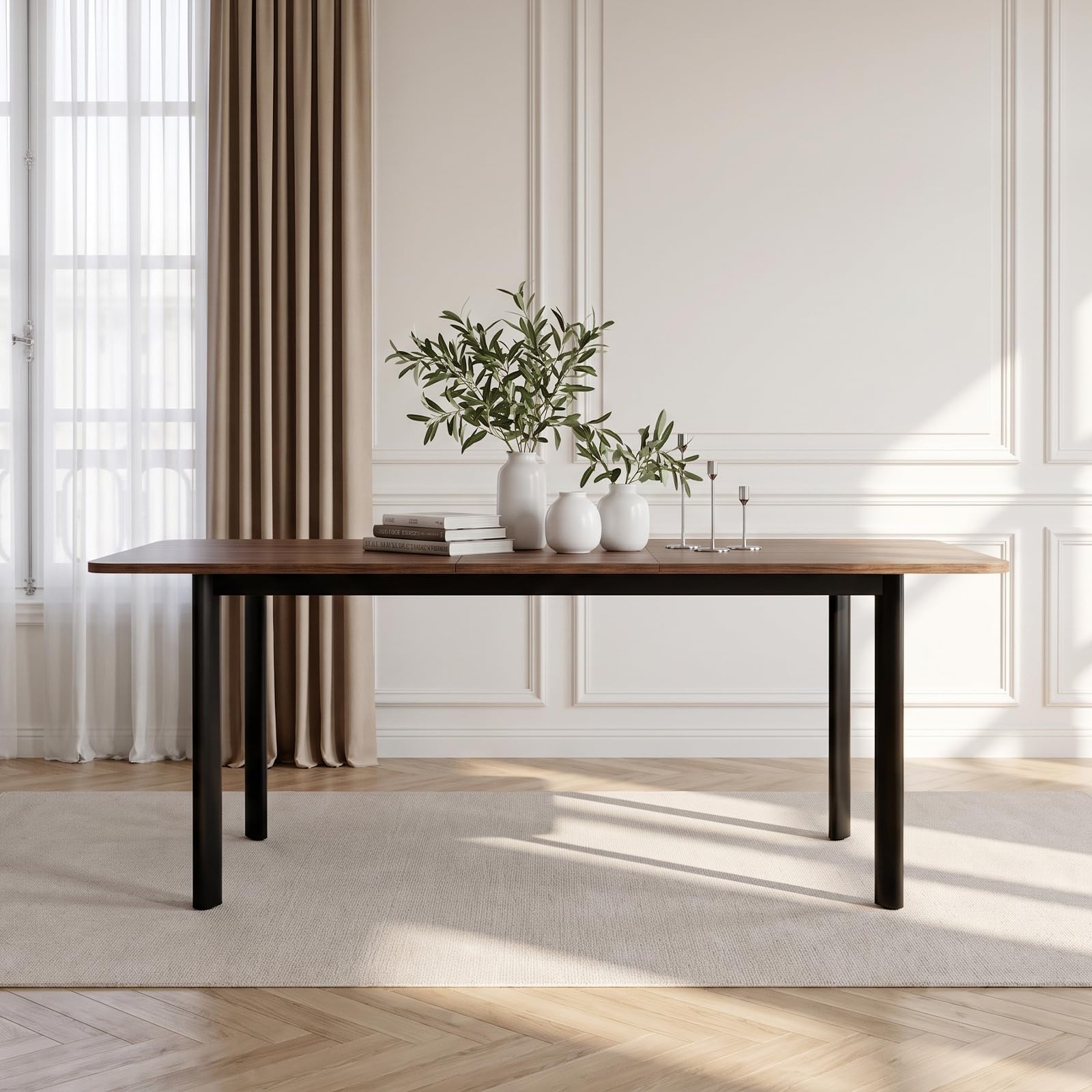 JIEXI Erweiterbarer Esstisch, 160-200 cm, Walnussholz, rechteckig, Küchentisch mit Metallbeinen, platzsparend, für Wohnzimmer, Wohnung