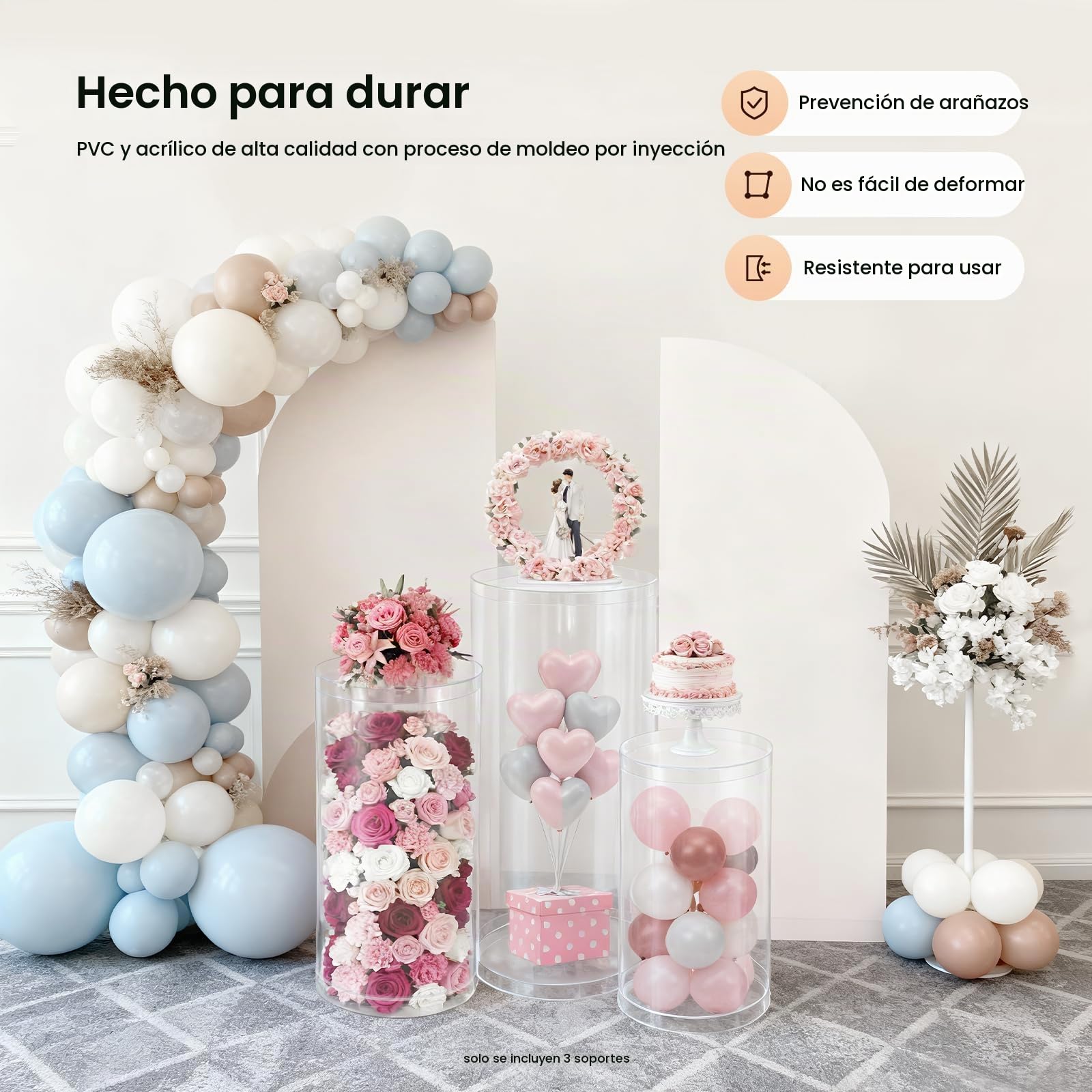3 piezas de soportes cilíndricos de pedestal para fiestas, mesas de pedestal redondas transparentes, pilares de plintor para fiestas, cumpleaños, accesorios de boda