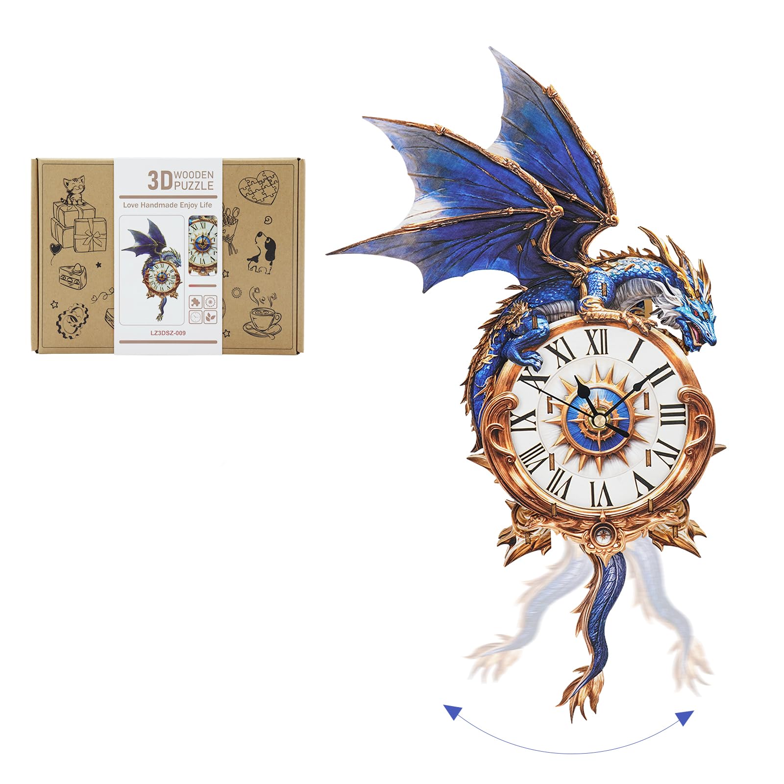 Lilcubics 3D Wooden Dragon Clock Puzzle for Adults, Mechanical Model Building Kit with Pendulum & Chime