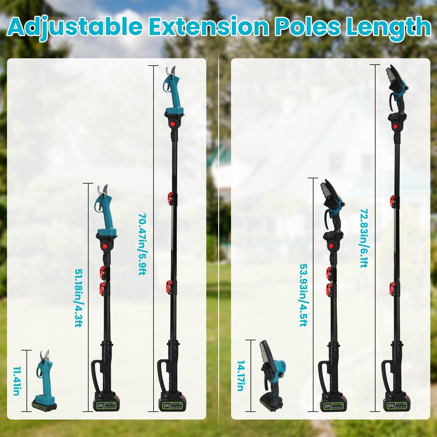 4-in-1 Electric Pruning Shears & Cordless Pole Saw, Telescopic Tree Trimmer with 5.5ft Extension Pole, Brushless Motor, 2 x 3.0Ah Lithium Batteries, Professional Branch Cutting Tool for Garden & Yard