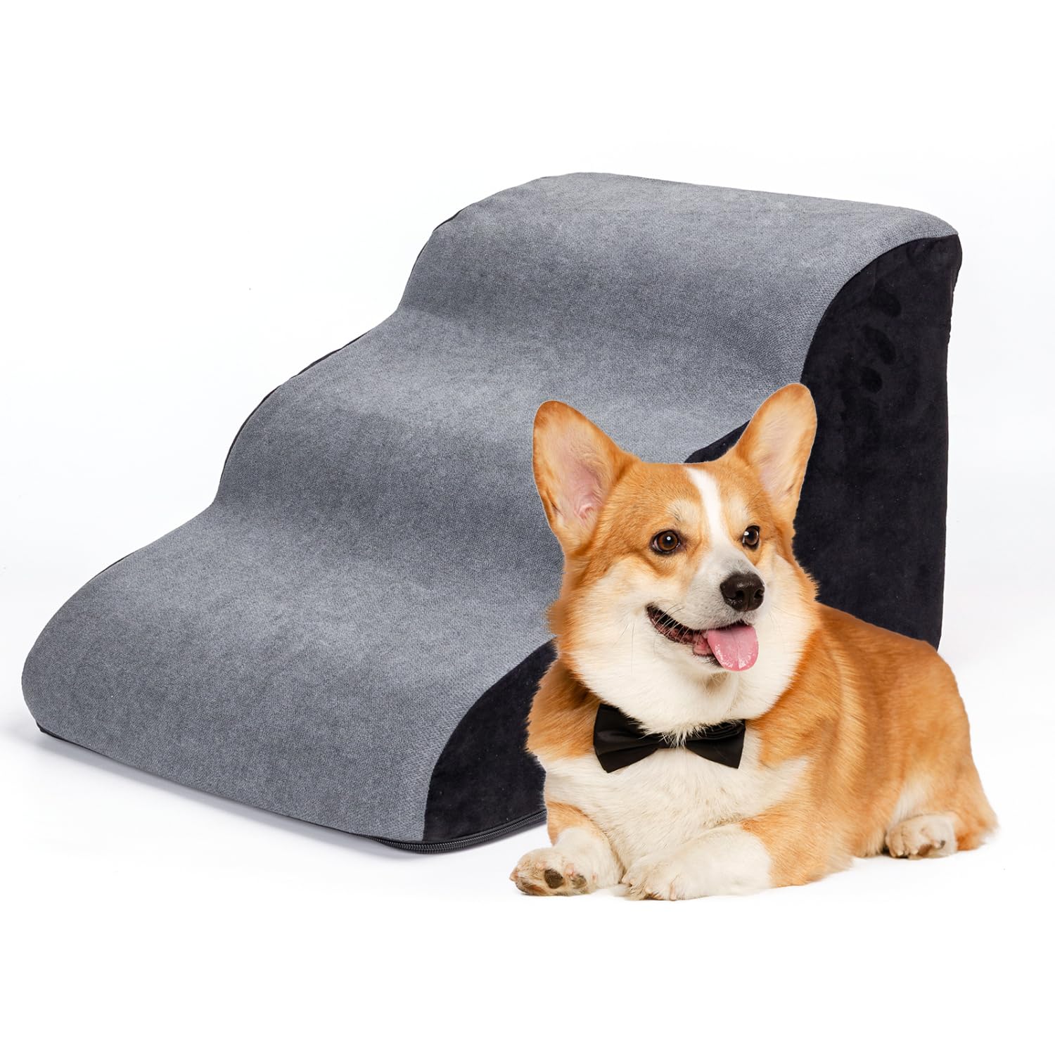Nobleza Escalera para Perro, Rampa para Mascotas de Espuma de Alta Densidad, Escalera Perro Cama de 3 Escalones para Camas Altas, Adecuado para Gatos Perros Pequeños y Medianos, Cachorros Perro Viejo