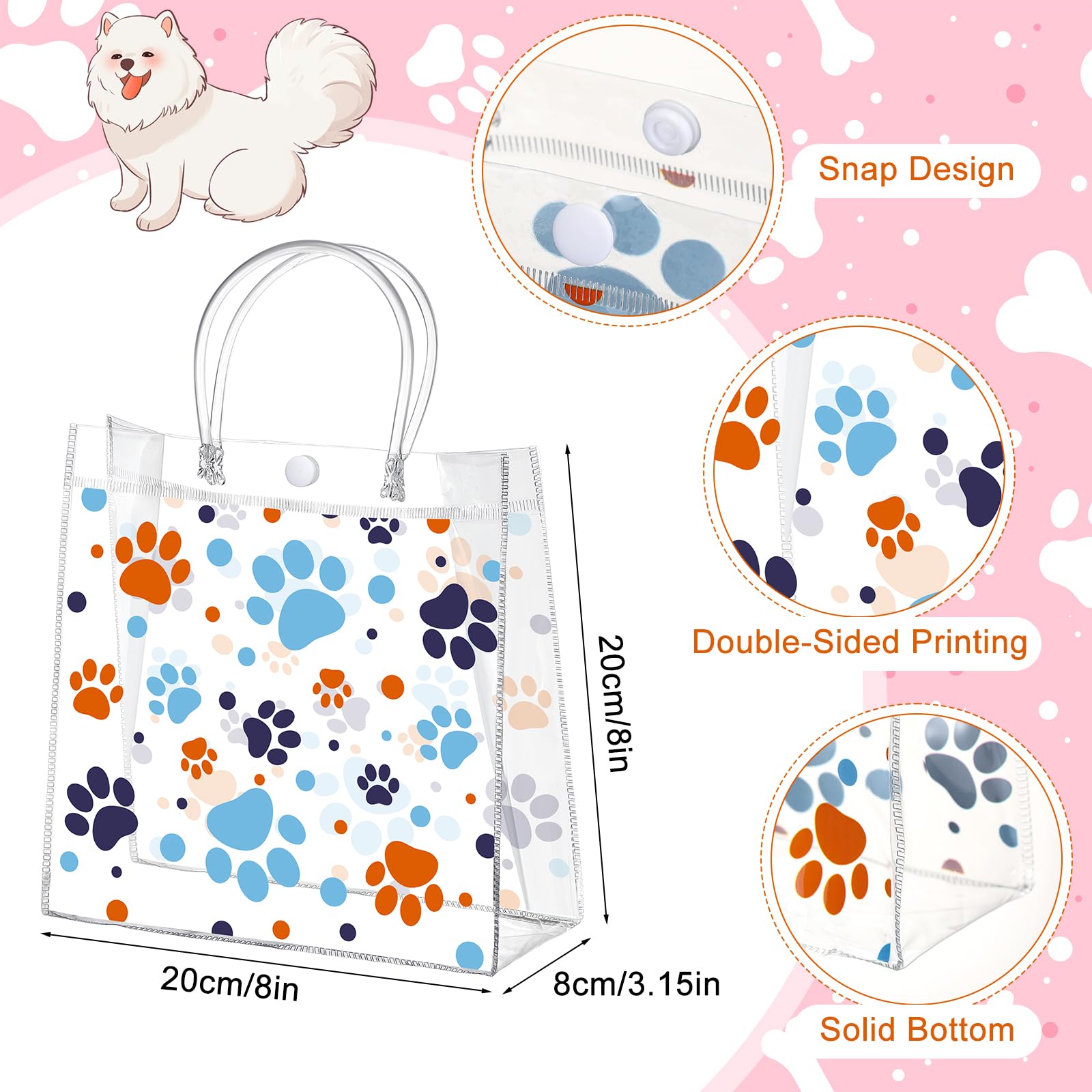 Abbylike 24 Pcs Dog Paw Clear PVC Gift Bag with Handles Party Favor Bag Candy Gift Treat Bags for Sports Theme Party Decorations Game Celebration Supplies Birthday Decorations
