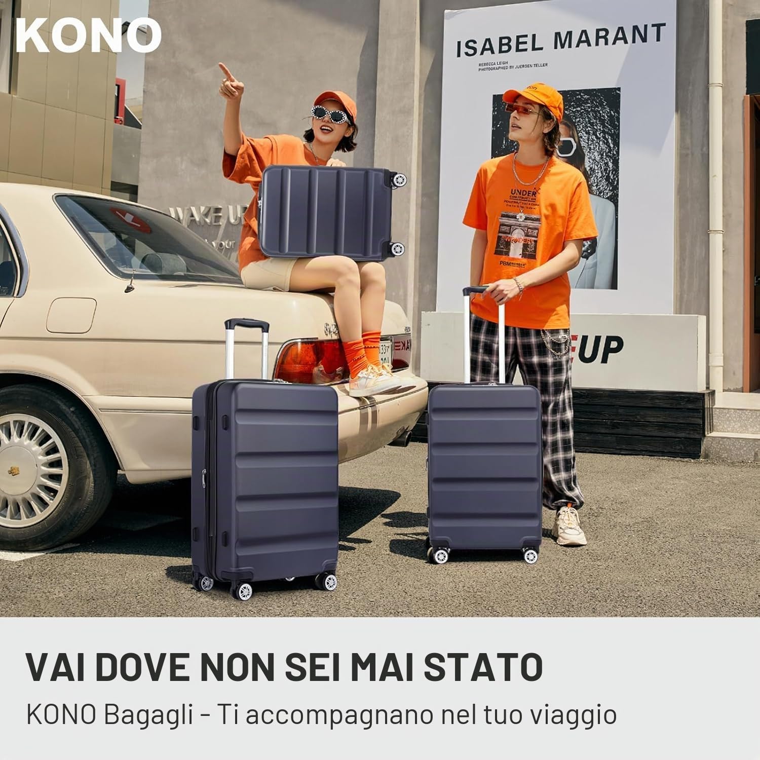 KONO Valigia Leggera da 75 cm, Valigie Trolley Bagaglio a Mano Guscio Rigido con Serratura TSA, Design Espandibile, 4 Doppie Ruote Girevoli (Marina Militare, 75 x 47.5 x 29.5 cm)