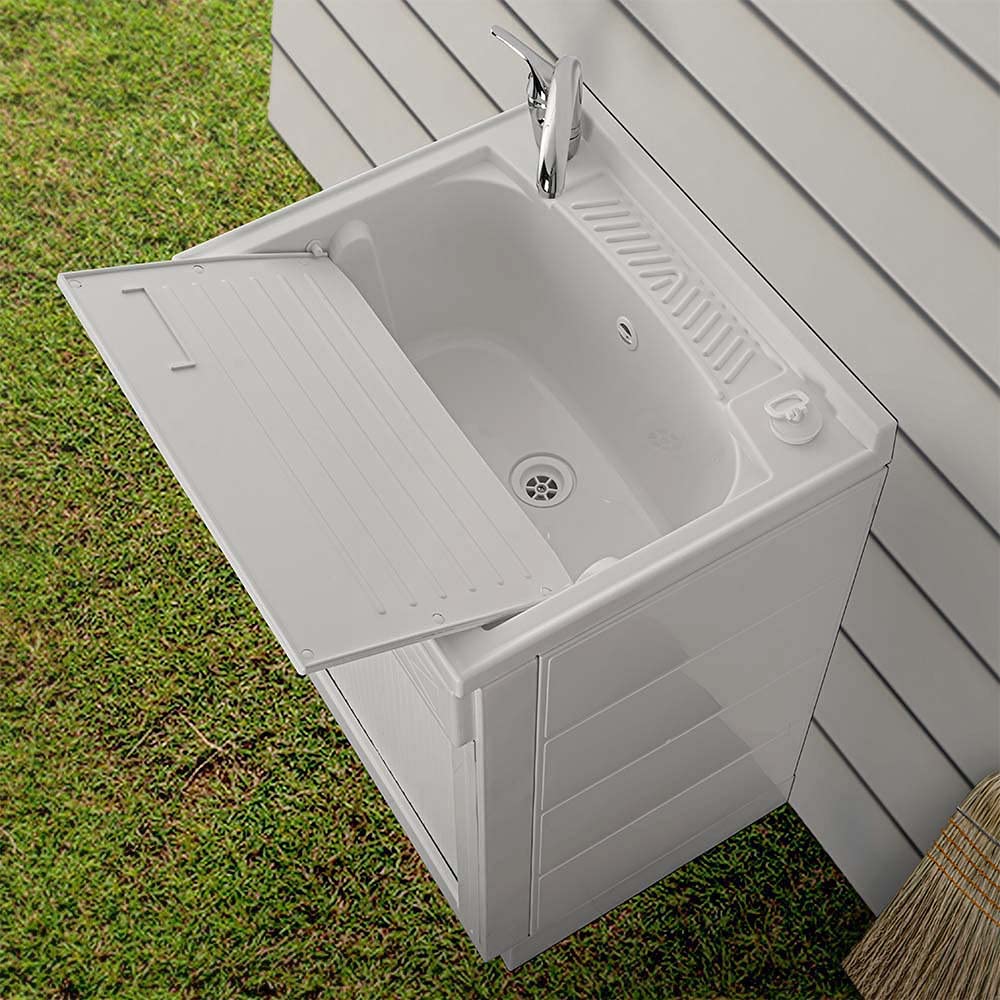 Inbagno Mobile lavatoio in Resina salvaspazio, Misure 45/50/60, Completo di tavoletta e Kit di Scarico, Bianco (60x50)