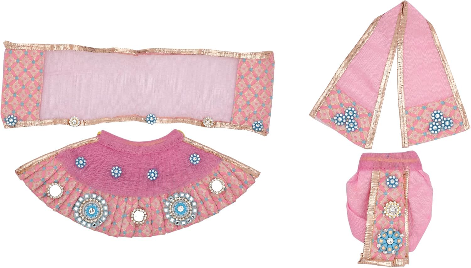 Laxmi Ganesh Dress vastra Poshak Cloth Lehenga Chunari Dhoti Puja Item samgari Radha Krishna Dress for Laxmi Ganesh Durga Devi Idol Statues Indian Traditional Diwali Festival (Size:- 3")(Light Pink)