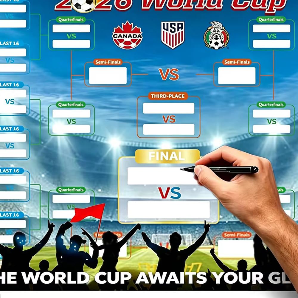 Shengou 60×84cm Fútbol M 2026 Wallchart con 2 Bolígrafos, Fijaciones Copa Mundial de Fútbol