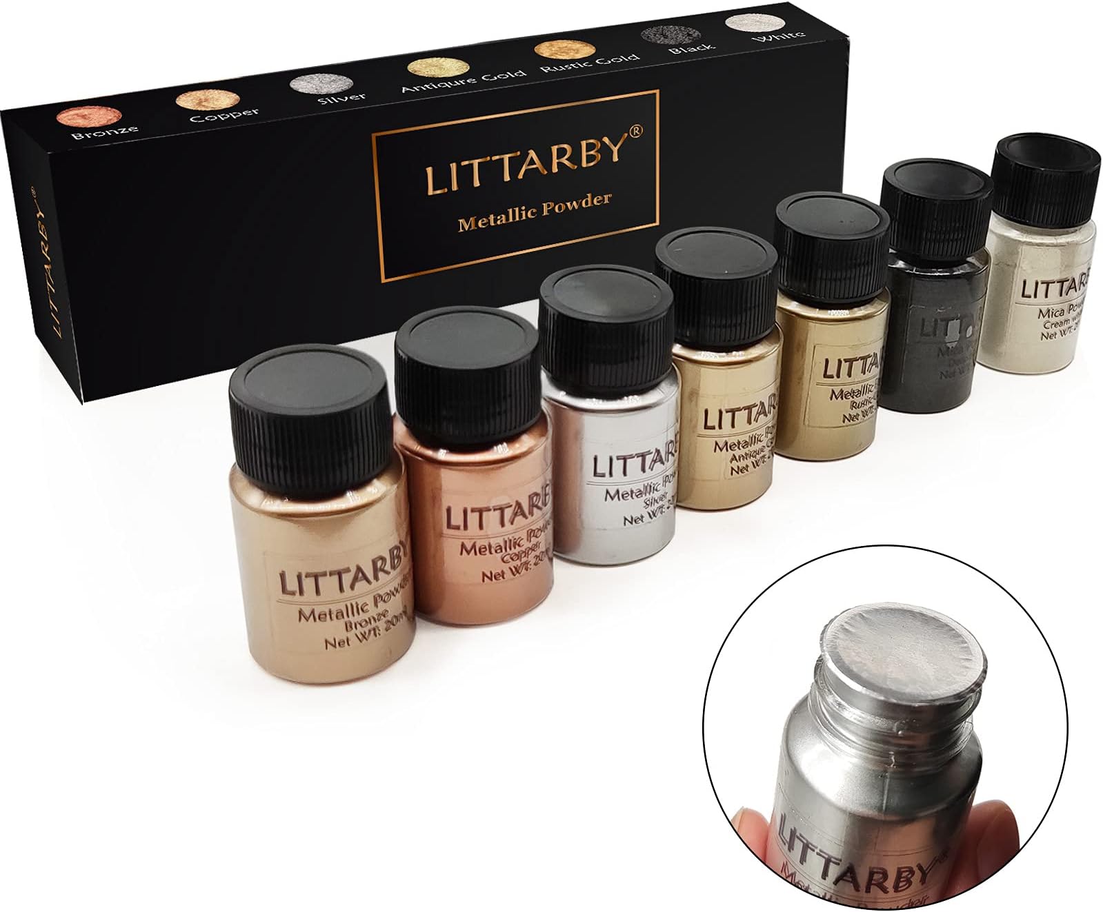 Metallic Pigment Powder for Epoxy Resin, Copper/Silver/Gold/Black/Pearl White Mica Powder, Fine Real Mica Metal Dye for Kintsugi, Painting Arts, Polymer Clay, Tray, Countertops