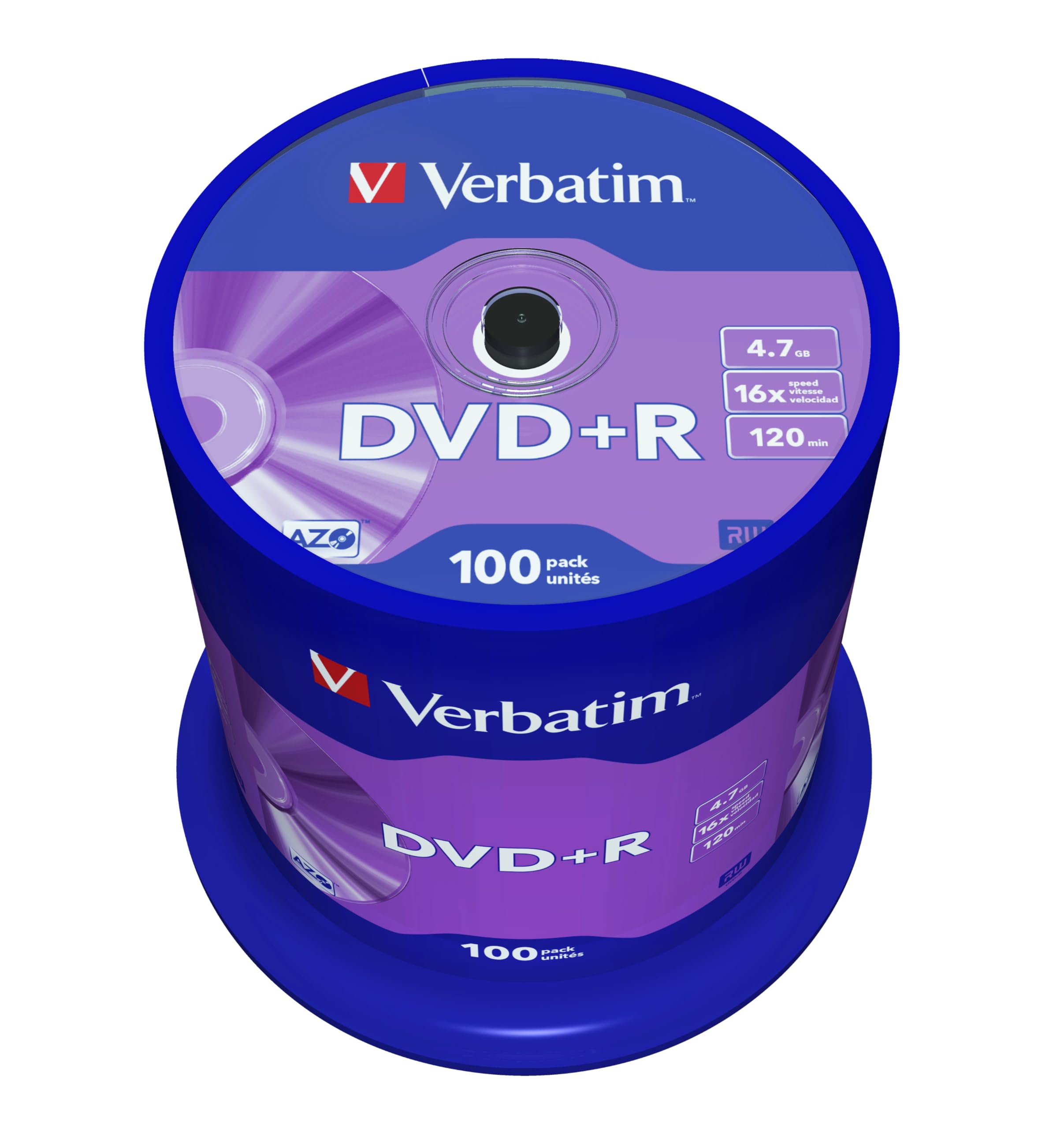 Verbatim DVD+R 4.7GB - 16-fache Brenngeschwindigkeit - hohe Lebensdauer - Kratzschutz - Matt Silber - 100 Stück Spindel