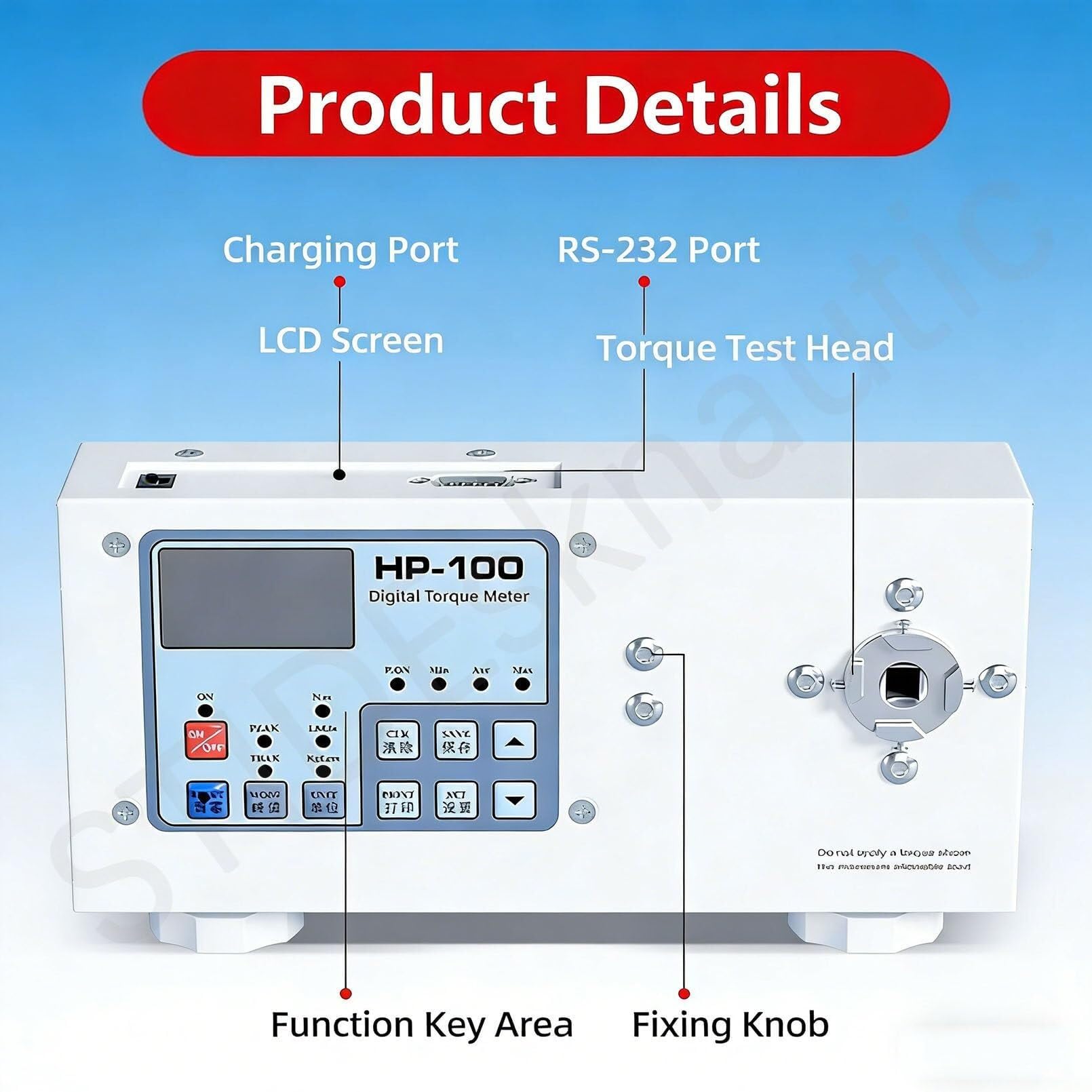 Medidor de torsión digital portátil, adecuado for botellas diversas formas, diámetro ajustable 10 a 160 mm