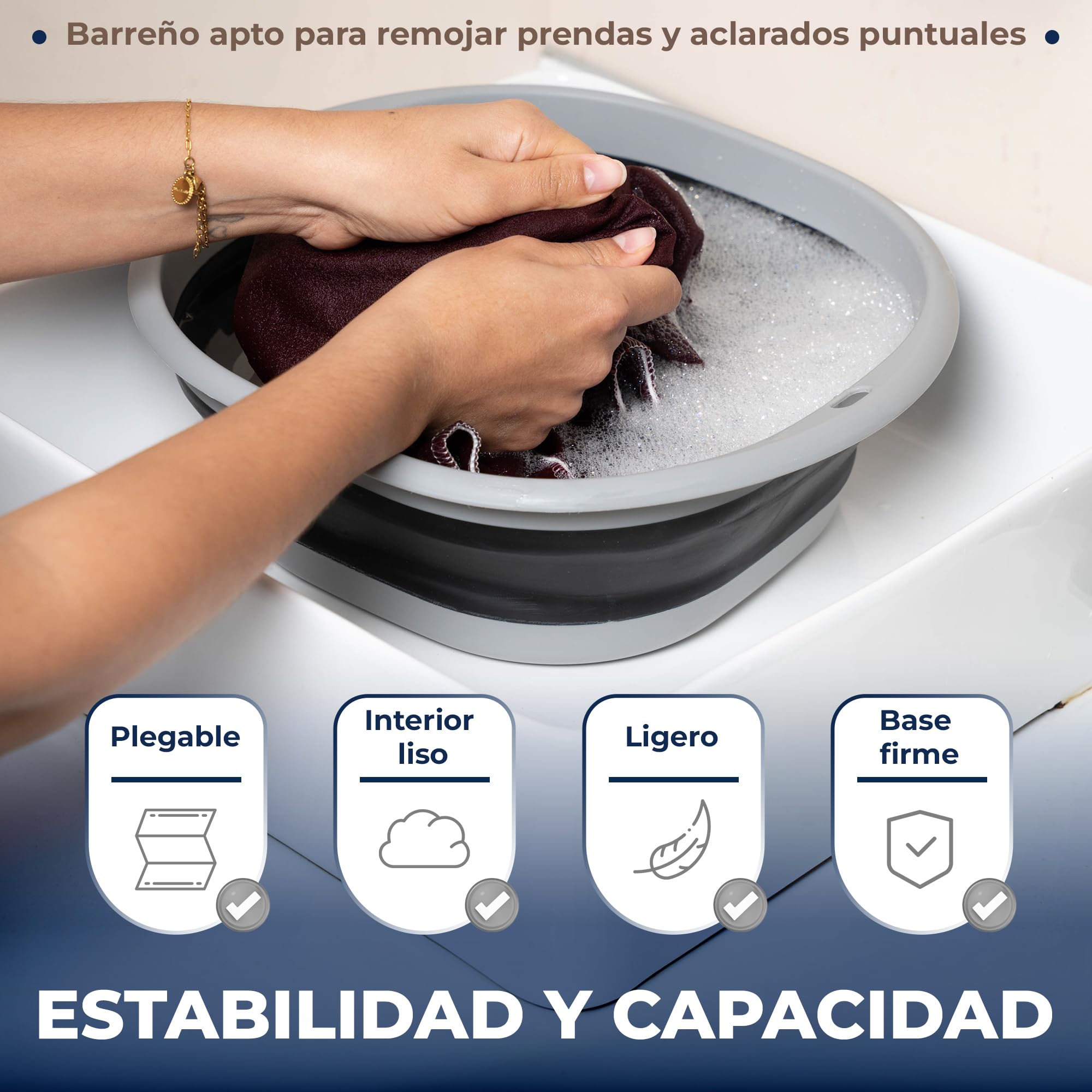 Cesto Ropa Plegable de Colada | Barreño Plegable Incluido | Blanco/Gris | Gran Capacidad 26L | Cesta Multiuso para Colada y Almacenaje | Diseño Compacto Ahorra Espacio en Hogar y Camping (Gris/Negro)