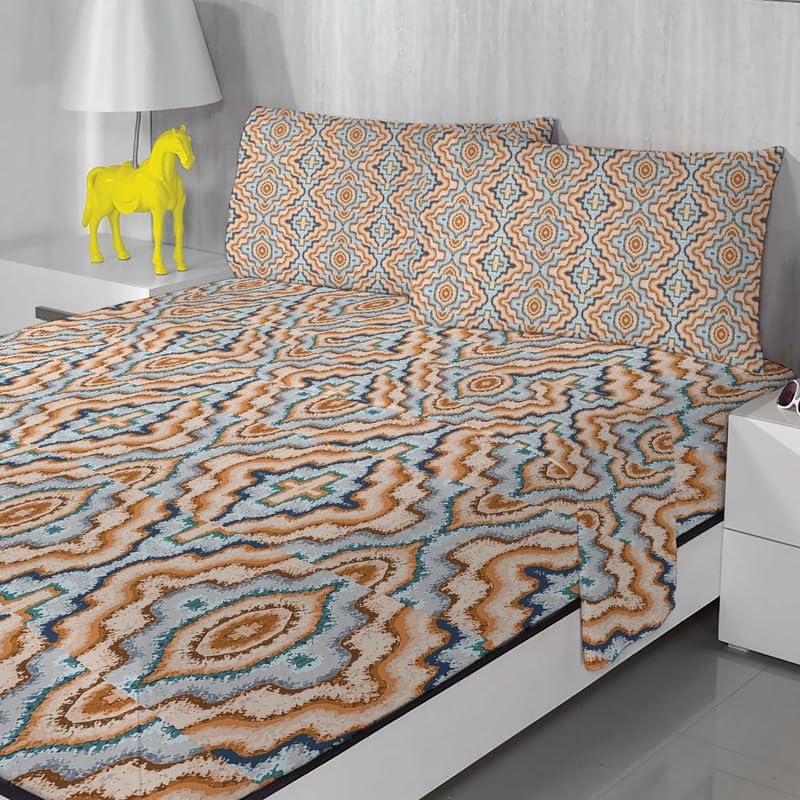 Sábanas con patrón tamaño Queen sábanas geométricas de 4 piezas y bolsillo profundo de 16 pulgadas, sábanas de microfibra suave de 600 hilos sin