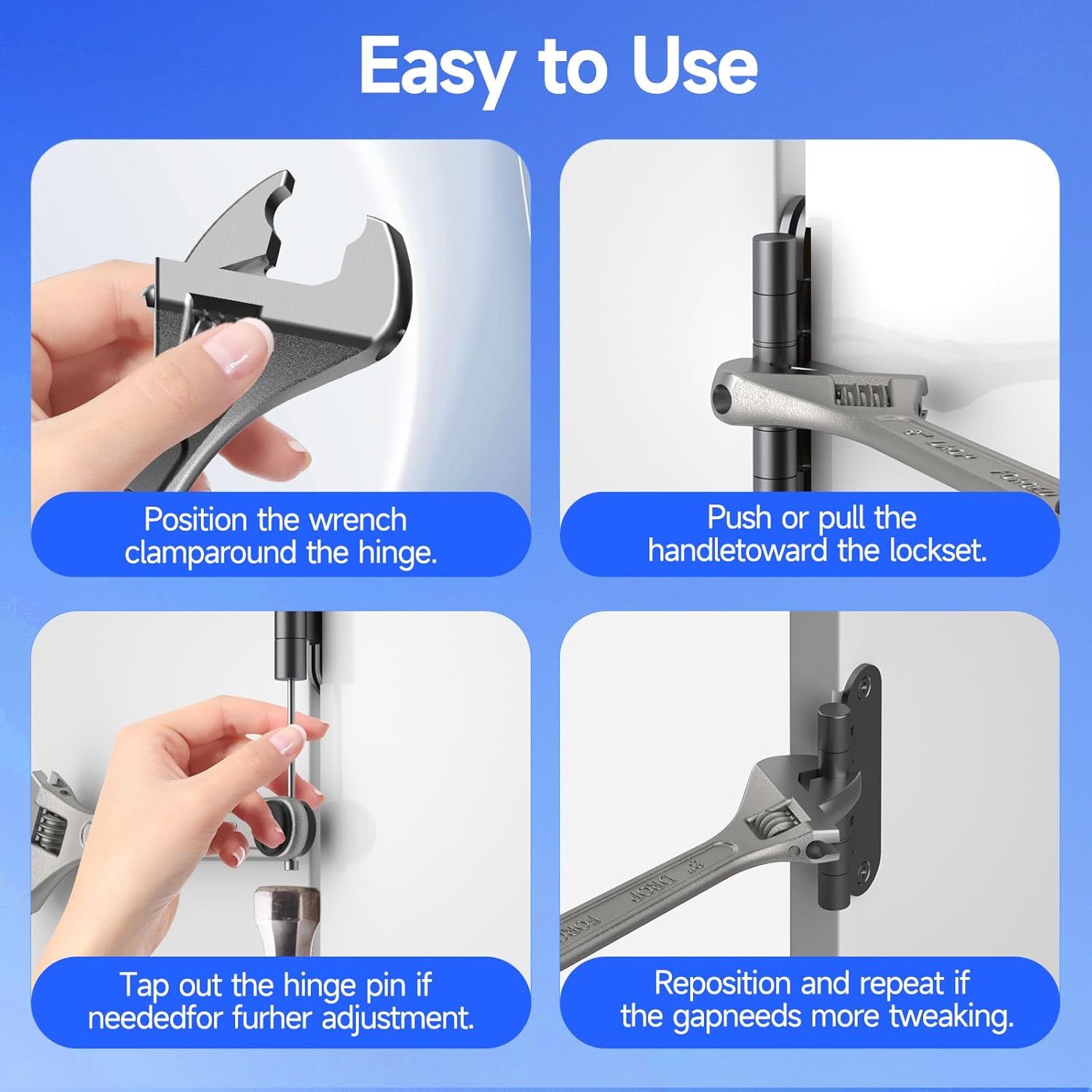 Knuckle Bender Adjustable Door Hinge Tool with Built-in Hinge Pin Remover, Heavy Duty Steel Knuckle Bender for Fixing Sagging or Misaligned Doors, Universal Fit for Residential Hinges