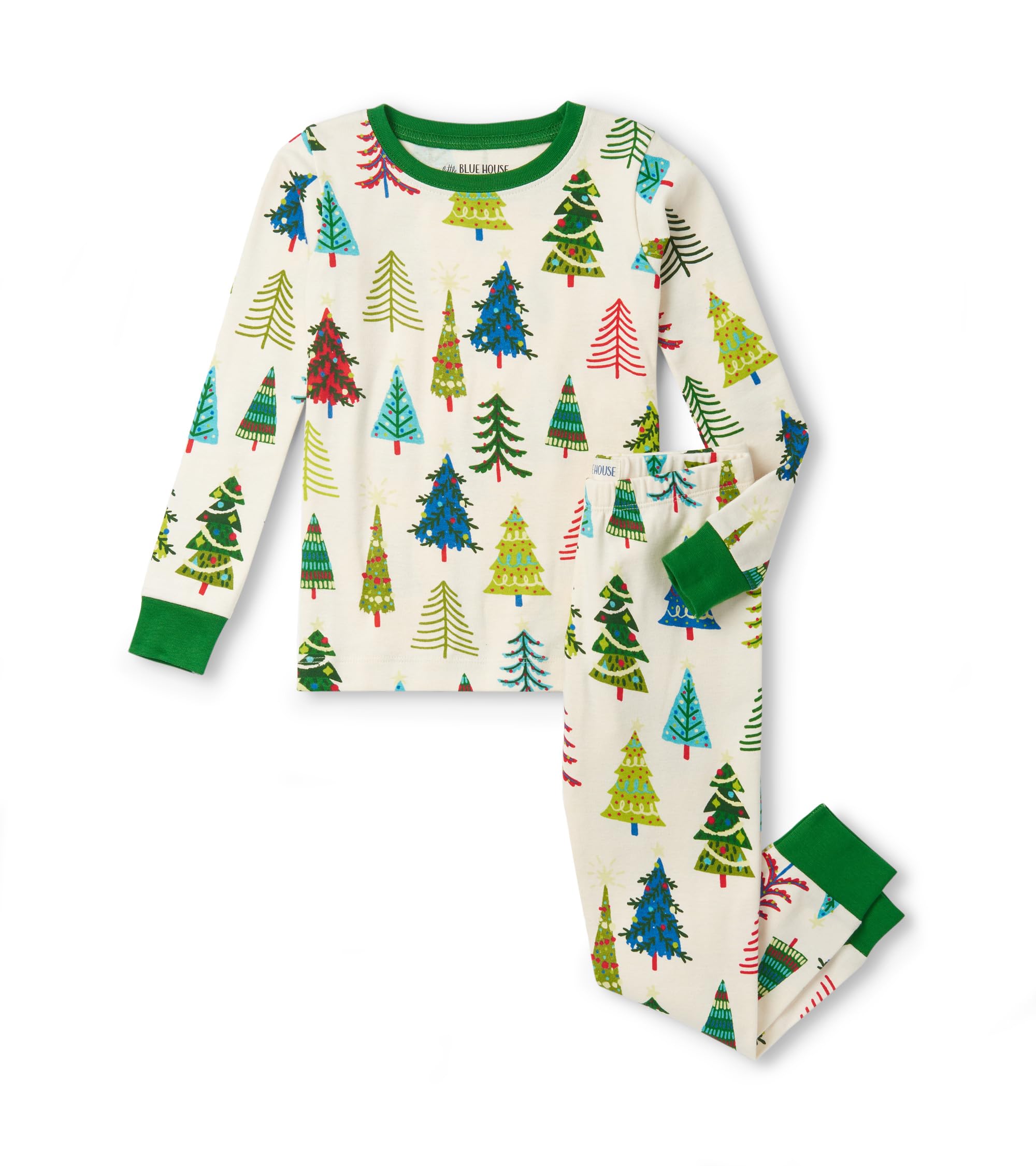 Little Blue House Kids' Long Sleeve Printed Pyjamas, Christmas Trees, 2 Years