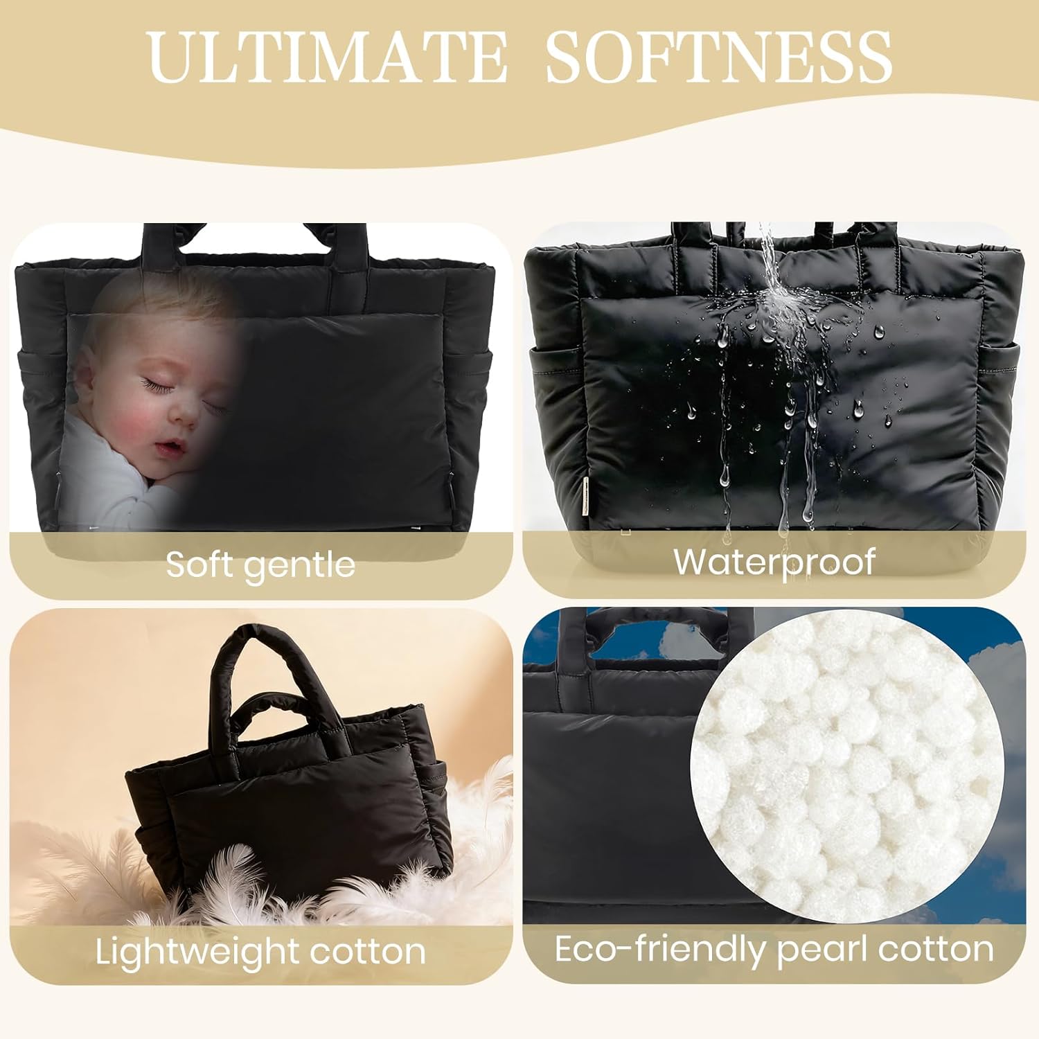 women tote handbags?puffy tote bag lightweight with compartments tech fabric?weekender bags quilted shoulder bag for gym, travel, work