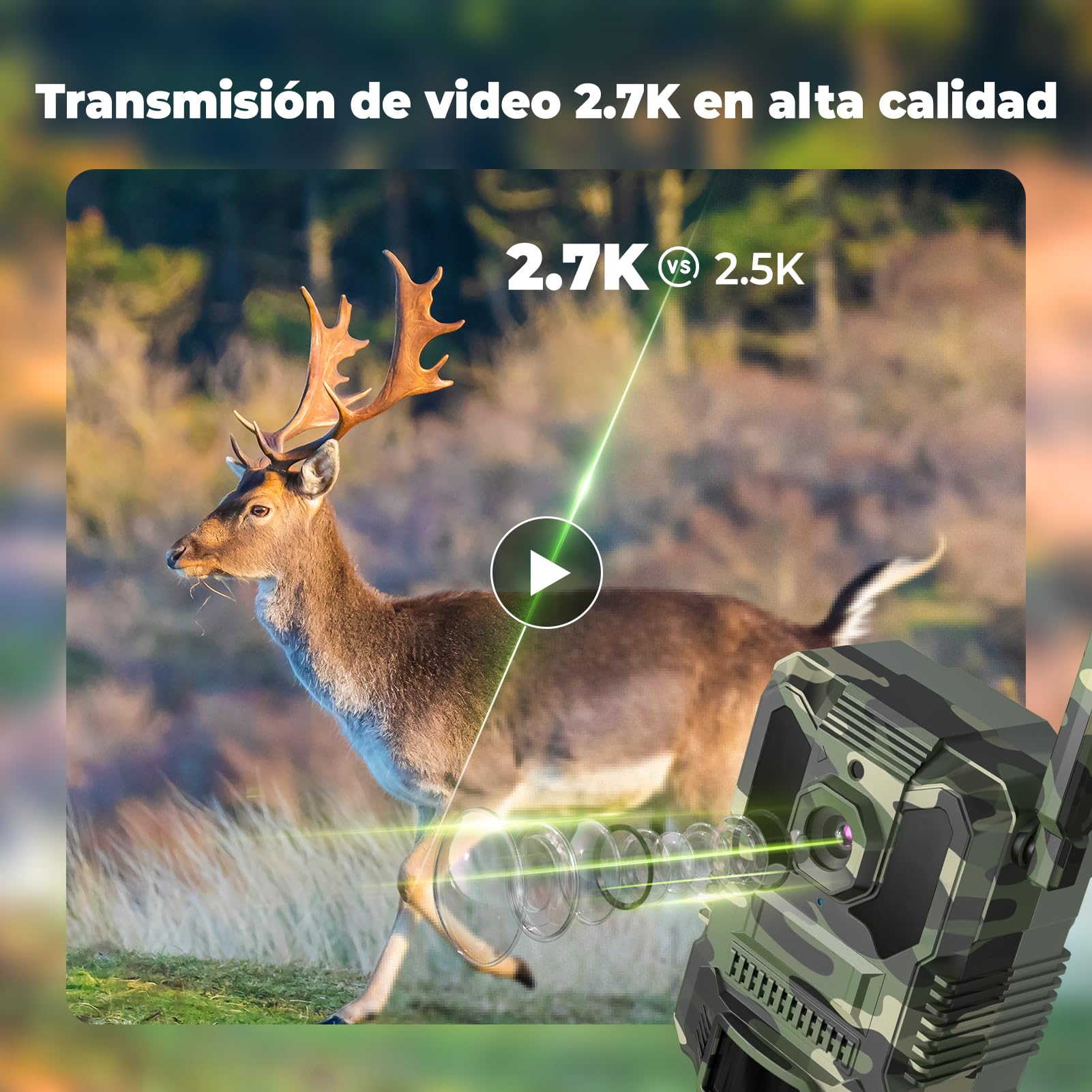 DEATTI 4G LTE Cámara de Caza 2.7K con Tarjeta SIM, Solar Camara Fototrampeo con App, Detección PIR por Infrarrojos Invisible, Cámara Caza Nocturna con 8000mAh Batería, Tarjeta TF de 64 GB IP66