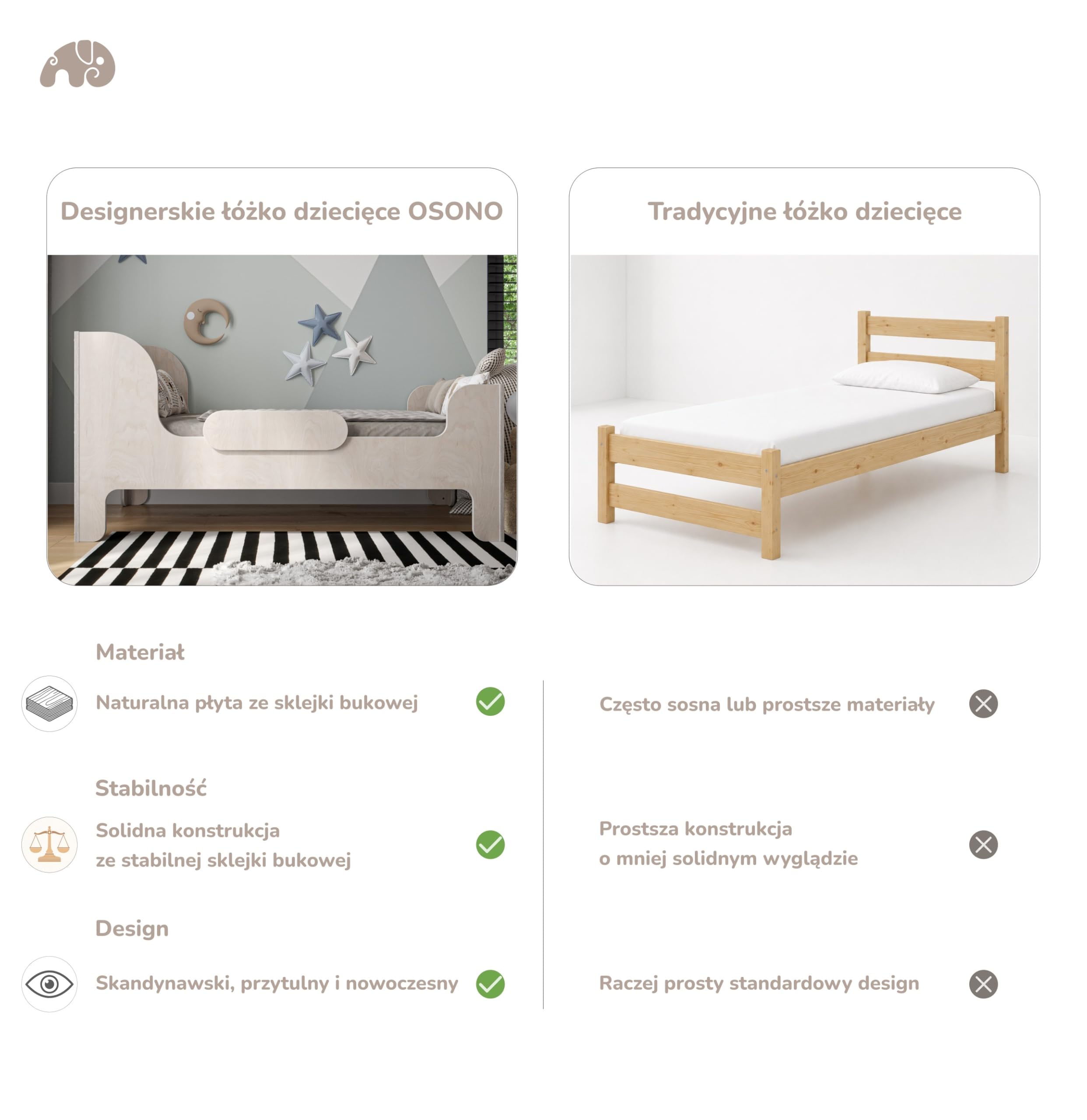 OSONO | ALLA B Łóżko dziecięce 80x160 cm z naturalnego drewna | Łóżko podłogowe Montessori z barierką ochronną i stelażem | Nowoczesne łóżko dziecięce dla chłopców i dziewczynek