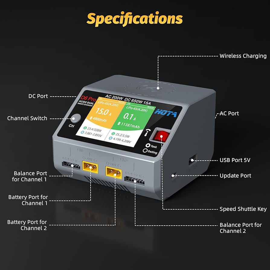 Amazon.com: HOTA D6 Pro RC Battery Dual RC Charger AC200W DC 325W Amazon.com: HOTA D6 Pro RC Battery Dual RC Charger AC200W DC 325W