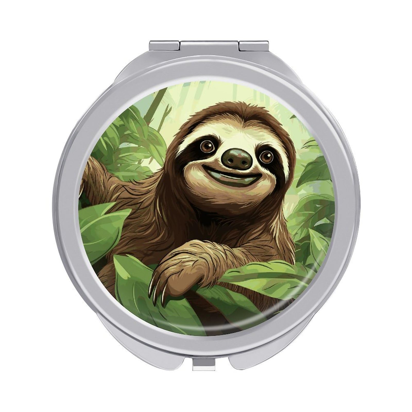LDGSUPH Sloths Background1 Travel Makeup Mirrors Portable Compact Mirror Double-Sided 2X/1X Magnifying Folding Pocket Mirror Mini Round Handheld Mirrors for Home Outdoor