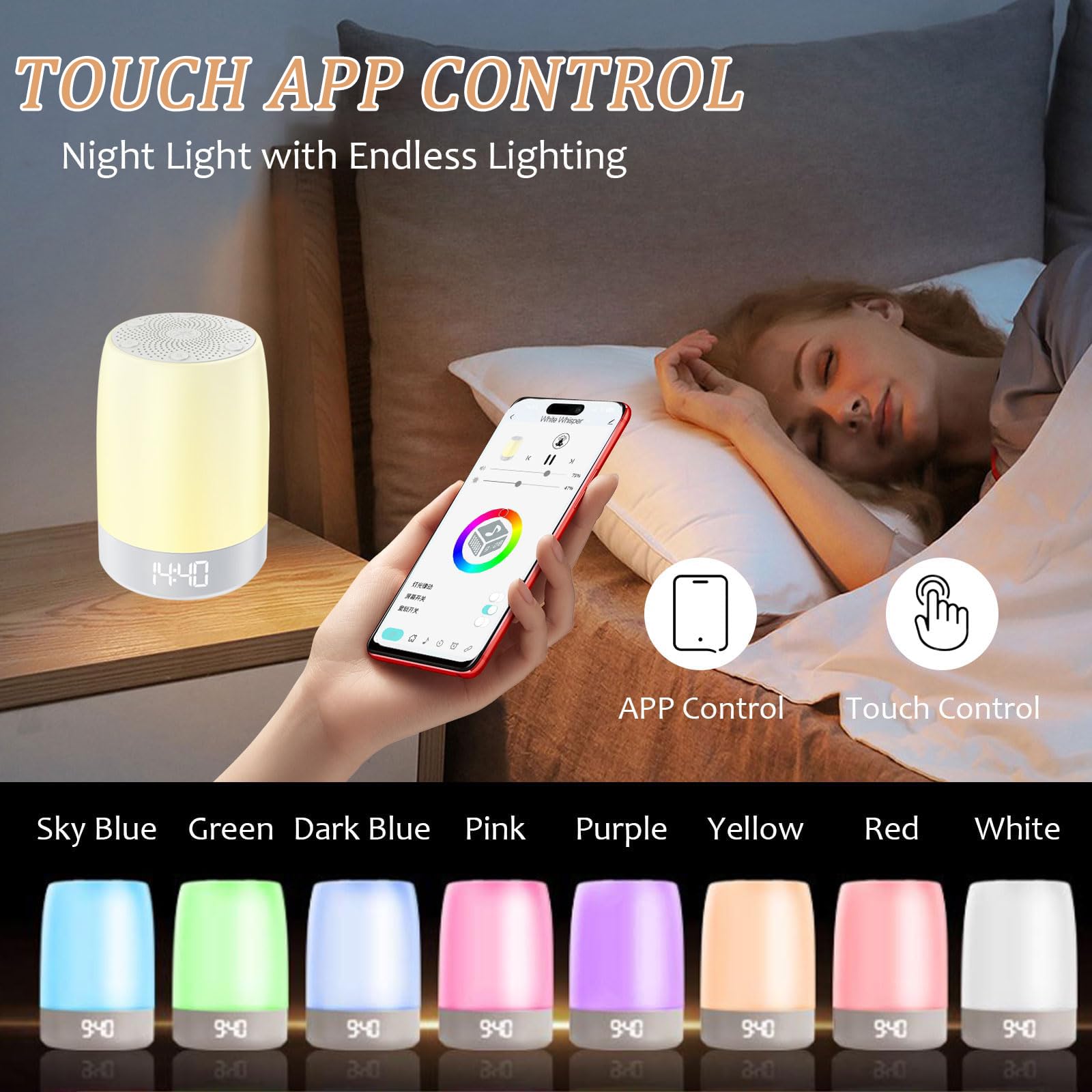 Máquina de sonido de ruido blanco, máquina de ruido blanco para dormir, máquinas de sonido para dormir, 32 sonidos relajantes, volumen ajustable y luz nocturna, temporizador, control de aplicación