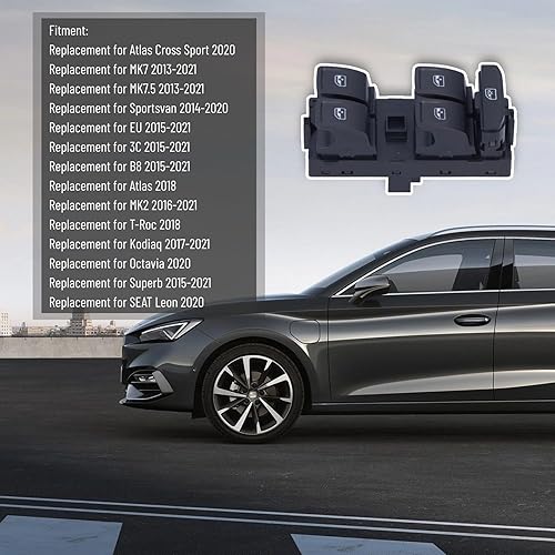 Miniatura 3 de Aramox Interruptor de elevalunas eléctrico, lado del conductor, interruptor de control de ventana principal, 5G0 959 857 D 5G0959857 apto para Cross