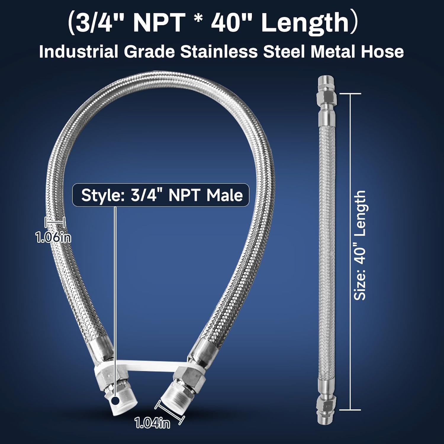 Industrial Grade Compressor Jumper Hose, 3/4" NPT Male x 40" Length, Upgraded Flexible Air Compressor Hose,Resistant To High Temperature And High Pressure 750°F&450PSI