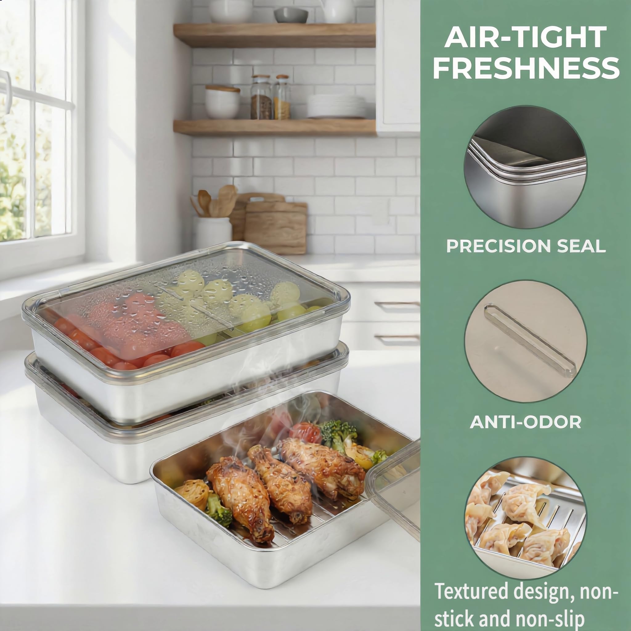 Set mit 3 Aufschnittbox Fresh, 304 Edelstahl Behälter mit Deckel 1000ml Wurst Aufbewahrung Kühlschrank Lebensmittel Aufbewahrungsbox Gefrierbehälter Luftdicht Aufschnittbox für Käse Fleisch