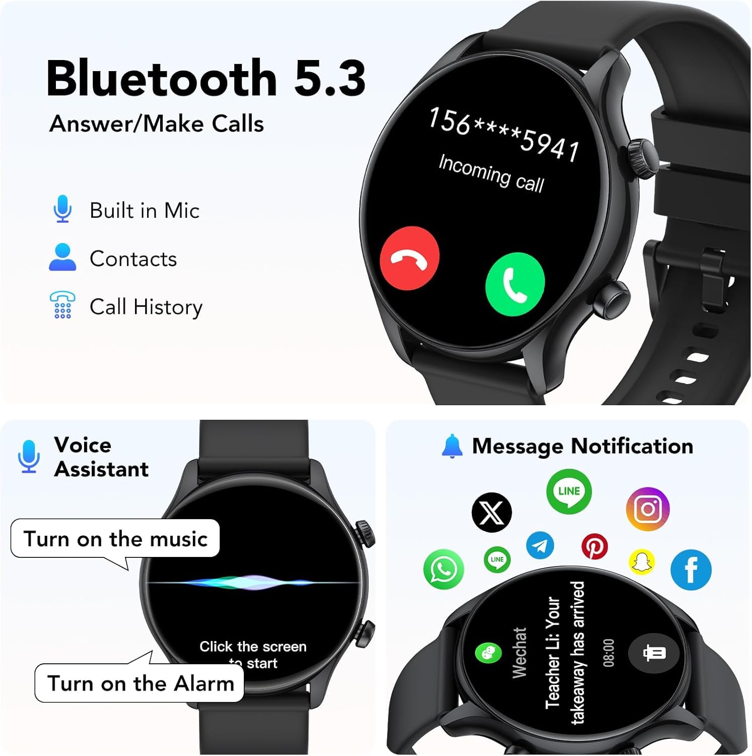 Smartwatch Uomo Donna, 1.39" Orologio Smartwatch con Effettua/Risposta Chiamate, Fitness Tracker con 120+ Sportive, Contapassi/SpO2/Cardiofrequenzimetro, IP68 Smart Watch per Android iOS Nero Lucido