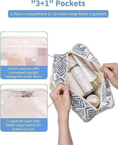 Miniatura 2 de Narwey Neceser de tamaño completo, bolsa de cosméticos grande, bolsa de maquillaje de viaje, organizador para mujeres y niñas, Elefante, Bolsa de