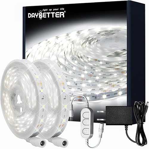 Vista 9 de DAYBETTER 16.4FT Tira de luces LED COB regulable, luces LED de alta luminosidad, 6500K blanco brillante de luz diurna, 24V, 140 LEDs, cinta LED