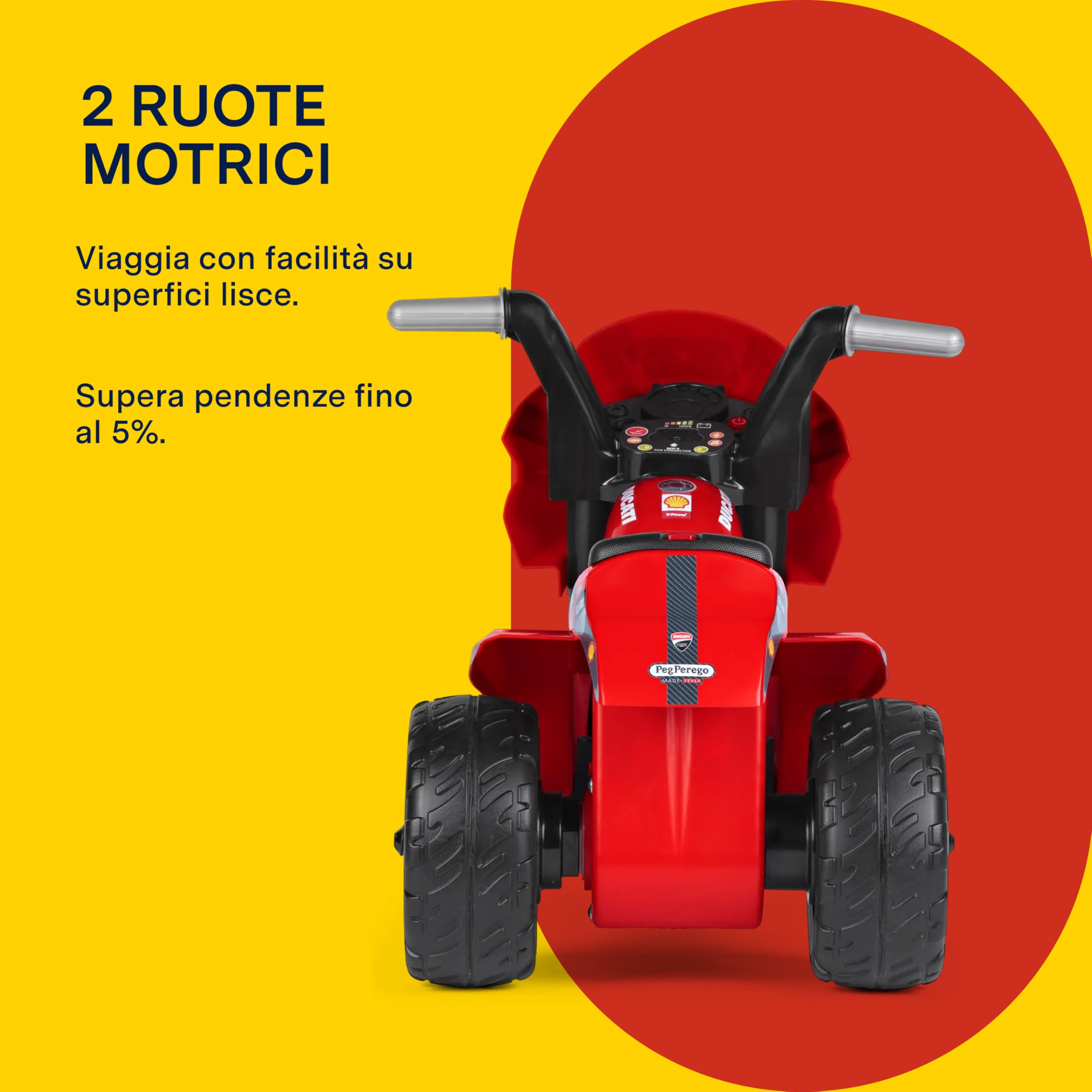 PEG Ducati Mini Evo Moto Elettrica Cavalcabile per Bambini da 1 Anno fino a 15 kg, Batteria 6 V, Autonomia 95 min, Velocità 2,7 km/h, Luci e Suoni