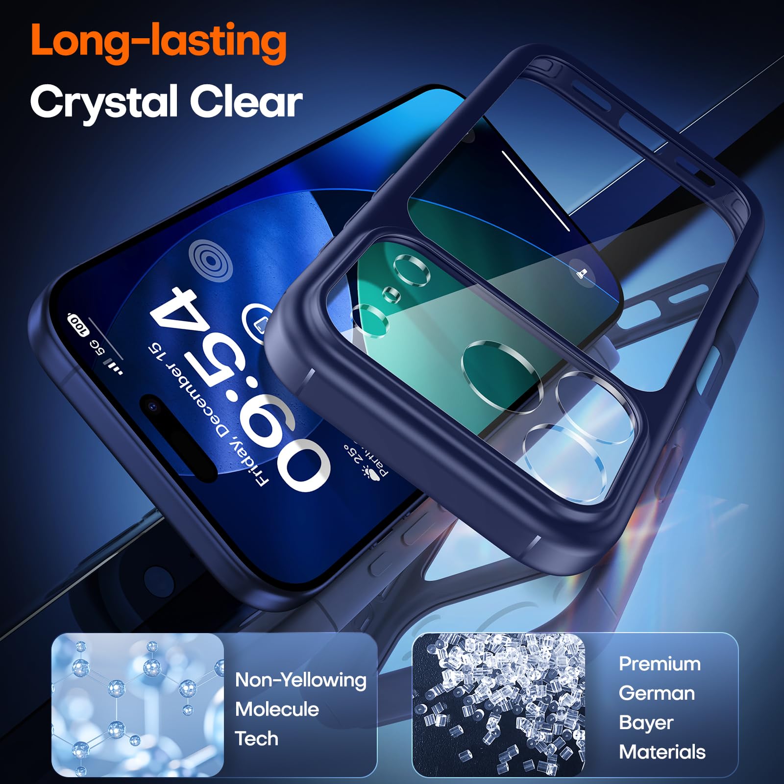 TAURI Cover per iPhone 17 Pro Max con Pellicola in Vetro Temperato,Protezione Completa della Fotocamera,Custodia per Sottile Antishock, Anticaduta - Blu