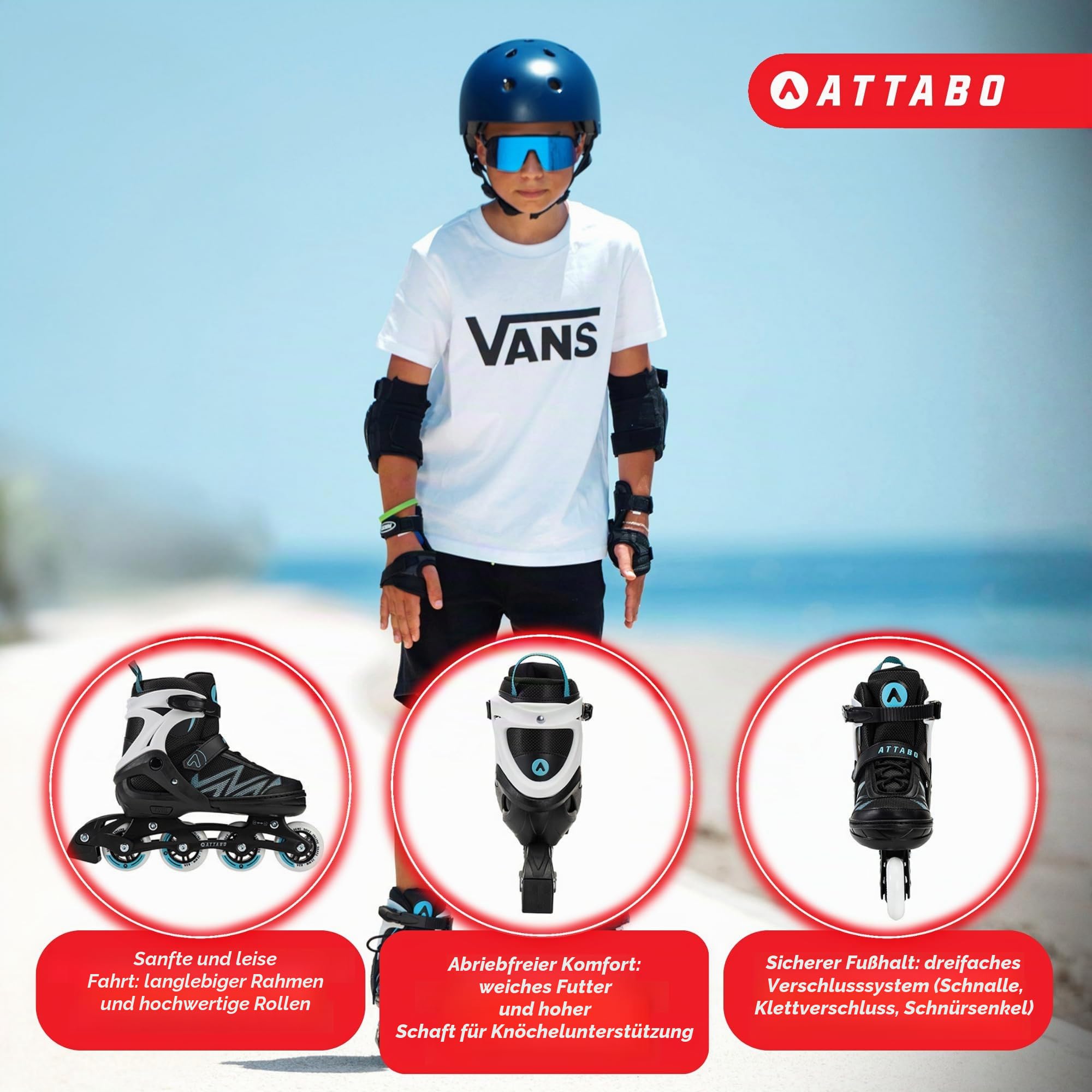 ATTABO Kinder Inliner Kylo 2in1 Blue Vielseitig verstellbare Inlineskates für Kinder 30-41 Hohe Qualität und Komfort mit 82A harten Rädern und ABEC-7 Gleitlagern Exzellente Anpassung