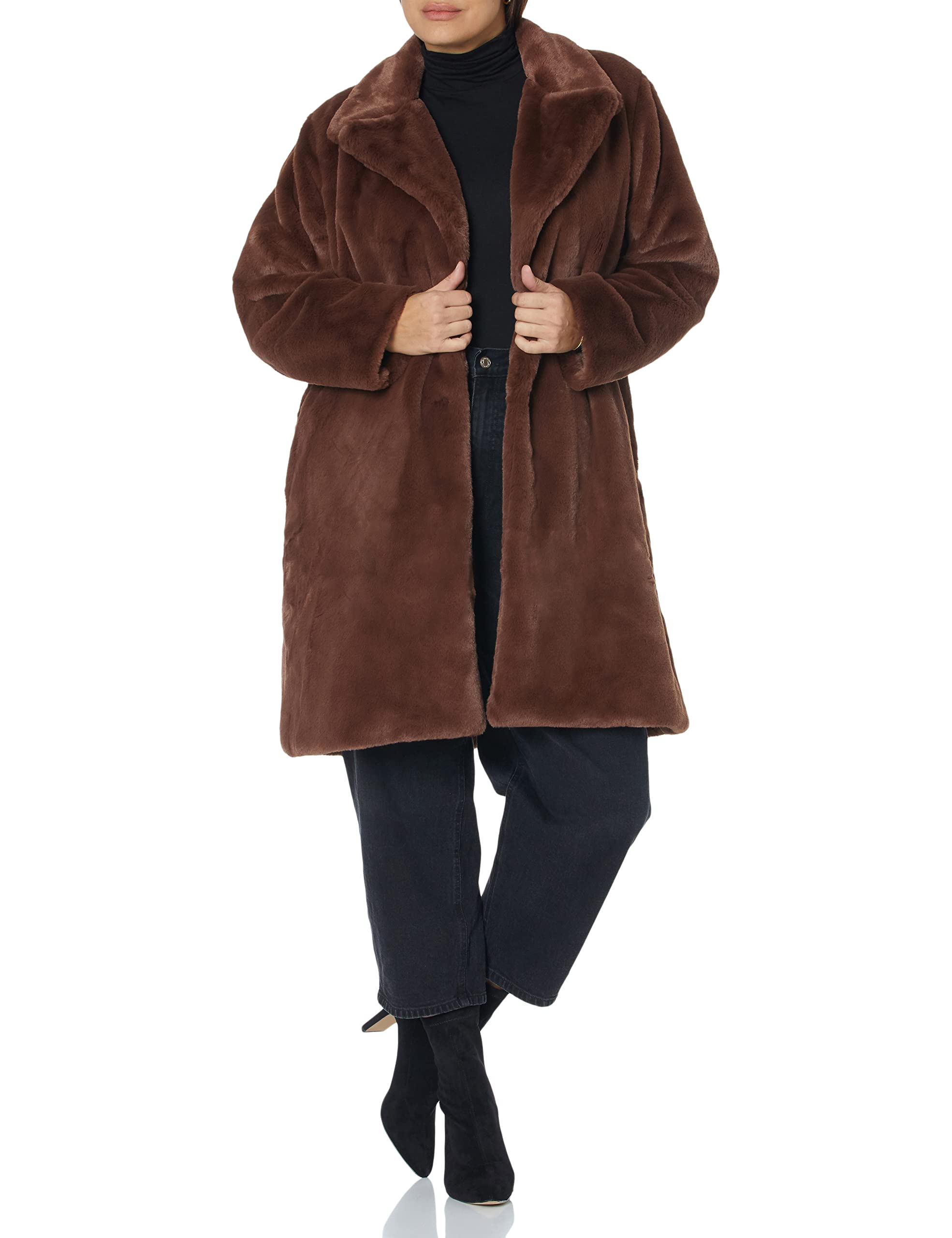 The Drop, Kiara, Cappotto da Donna, Lungo e Morbido in Finta Pelliccia