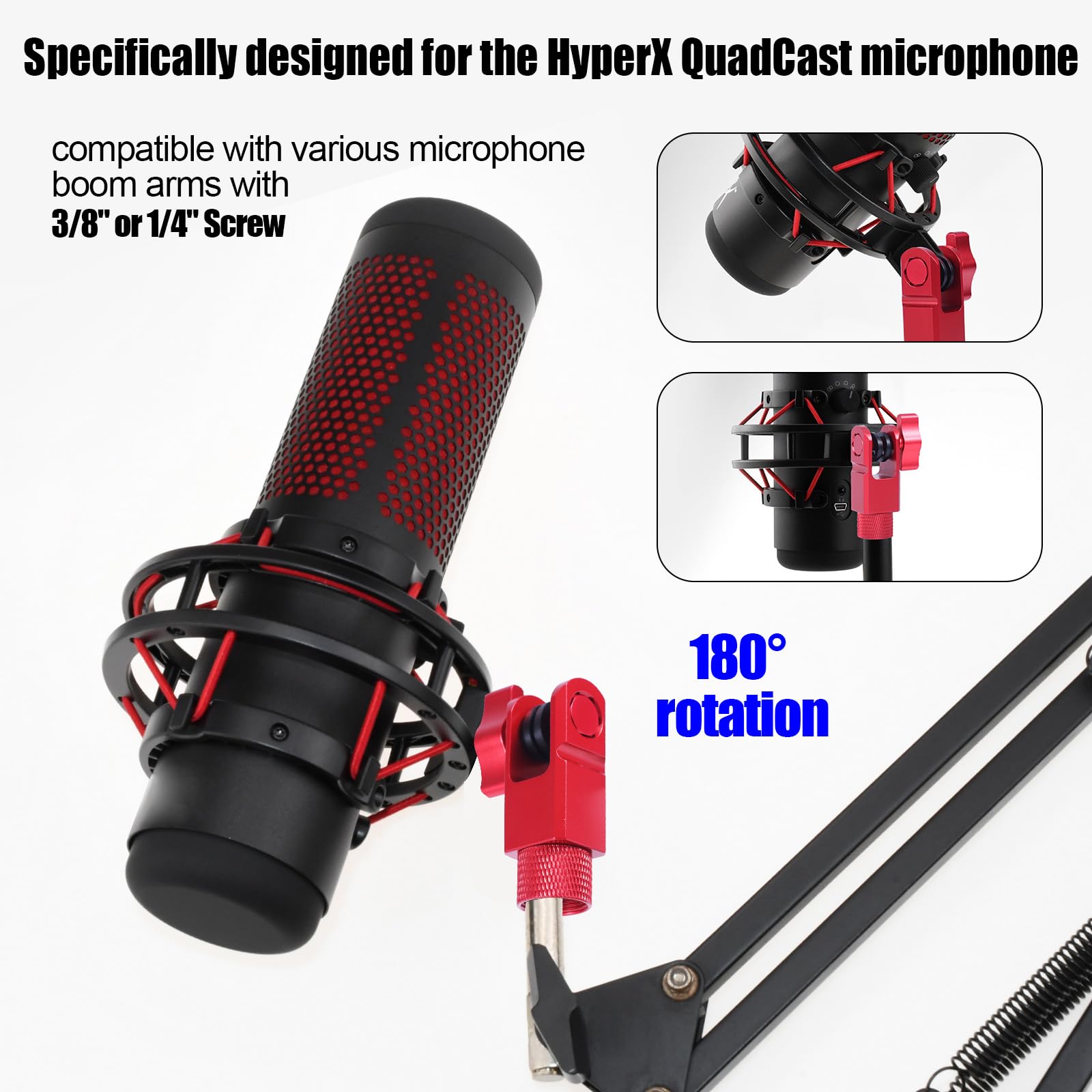 BOXOB 2 Set Metal Microphone Mount Adapter for Hyperx Quadcast Compatible with Hyperx Quadcast Microphone Stand & Boom Arm with 3/8" or 1/4" Screw Adapter Replacement Accessory for Mic (Red) - Image 4