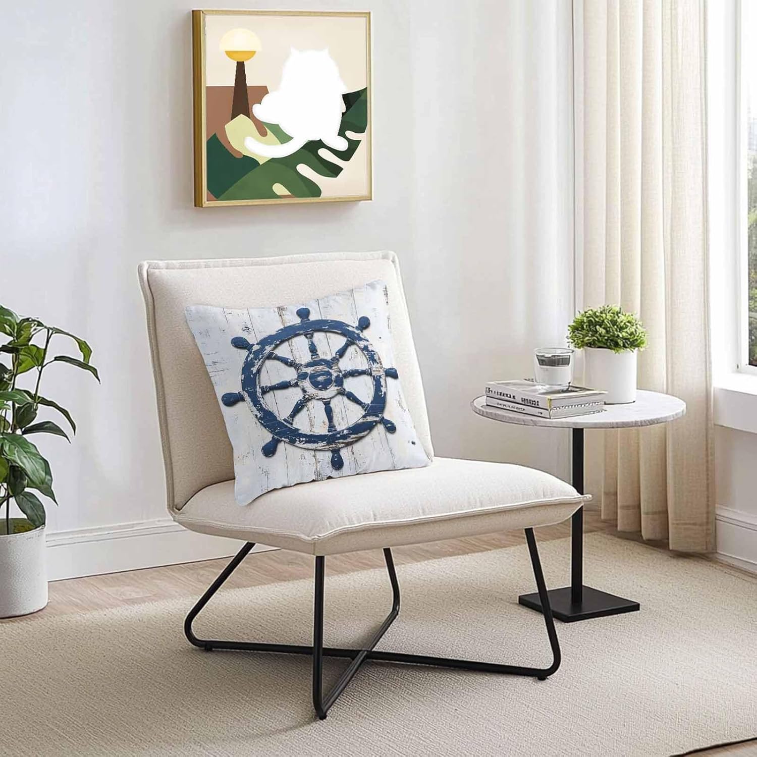 Retro Nautical Rudder Outdoor Pillow Covers 20x20in Pack of 2 Waterproof Pillowcase Coastal Ocean Theme Vintage Wood Plank Decorative Throw Cushion Case for Patio Couch Sofa